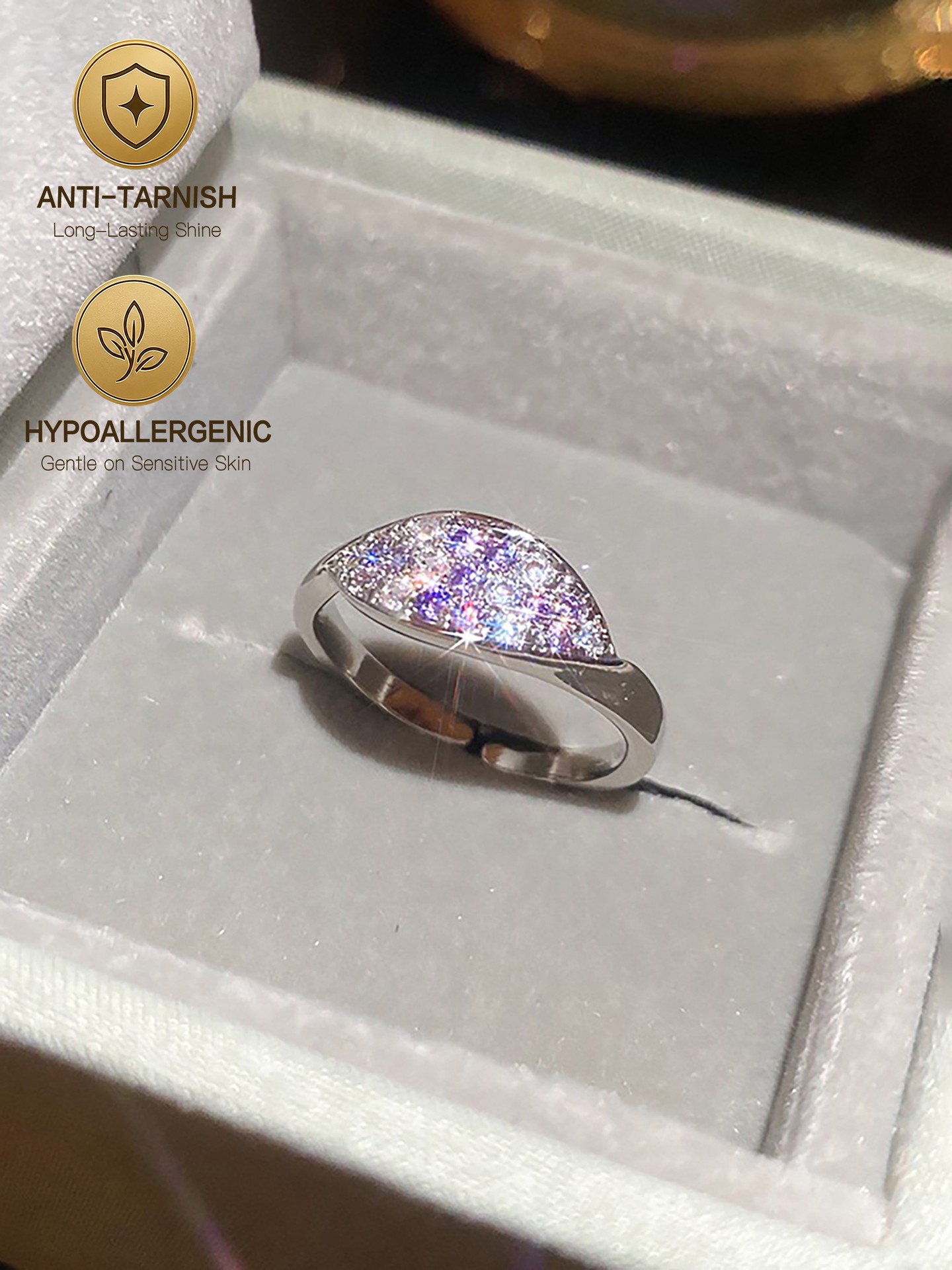 Hypoallergenic and Anti-Tarnish Rhinestone Fashion Ring