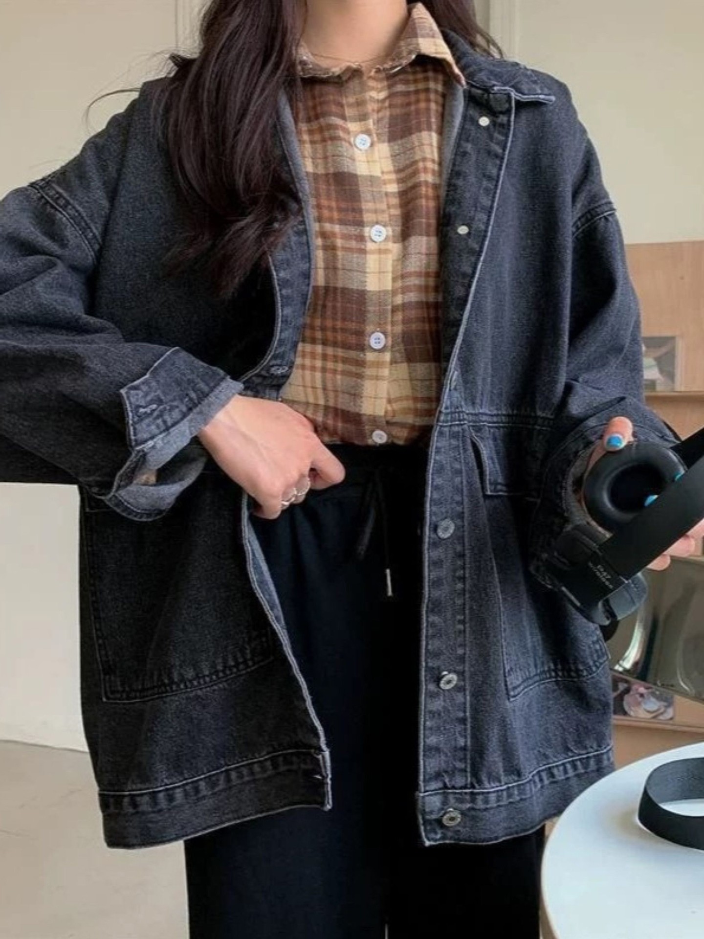 Tapered Collar Pocket Denim Shirt Jacket