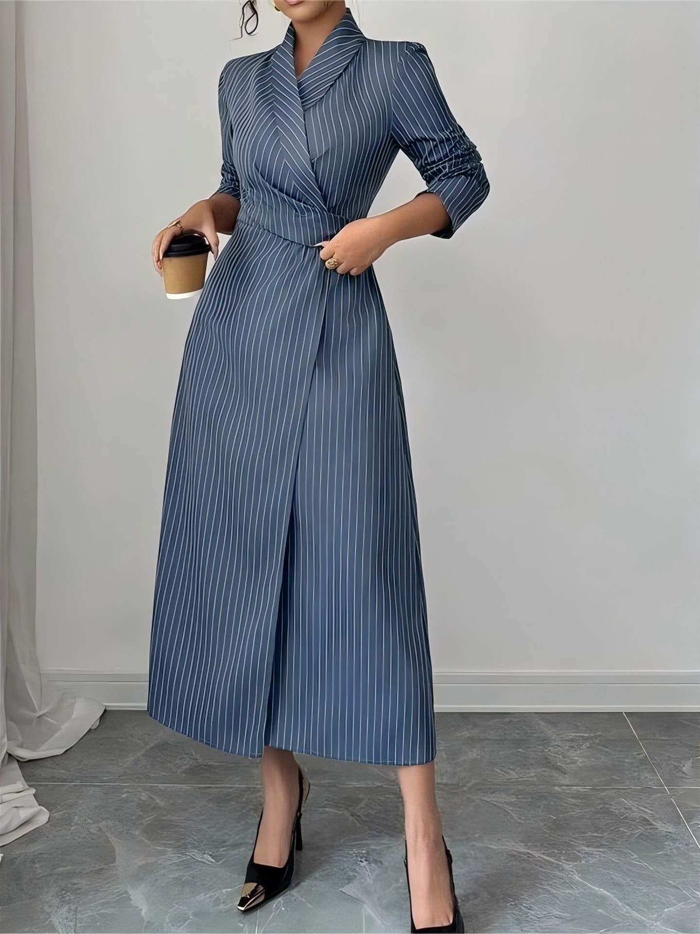 Pinstripe Work-Ready Blazer Dress