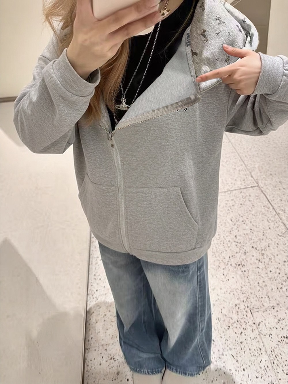 Lightweight Embroidered Zip-Up Hoodie