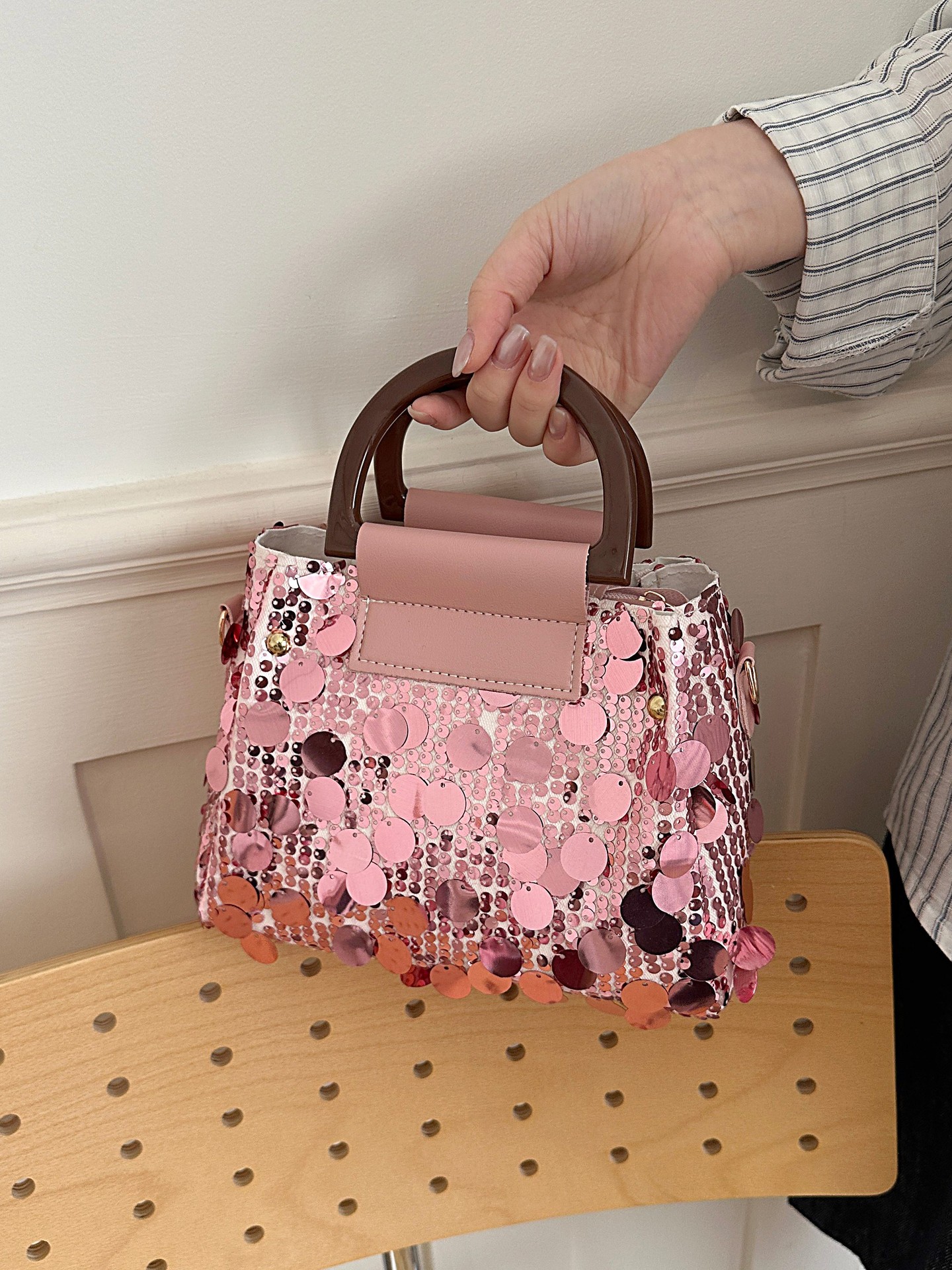Sequin Detail Top Handle Bags