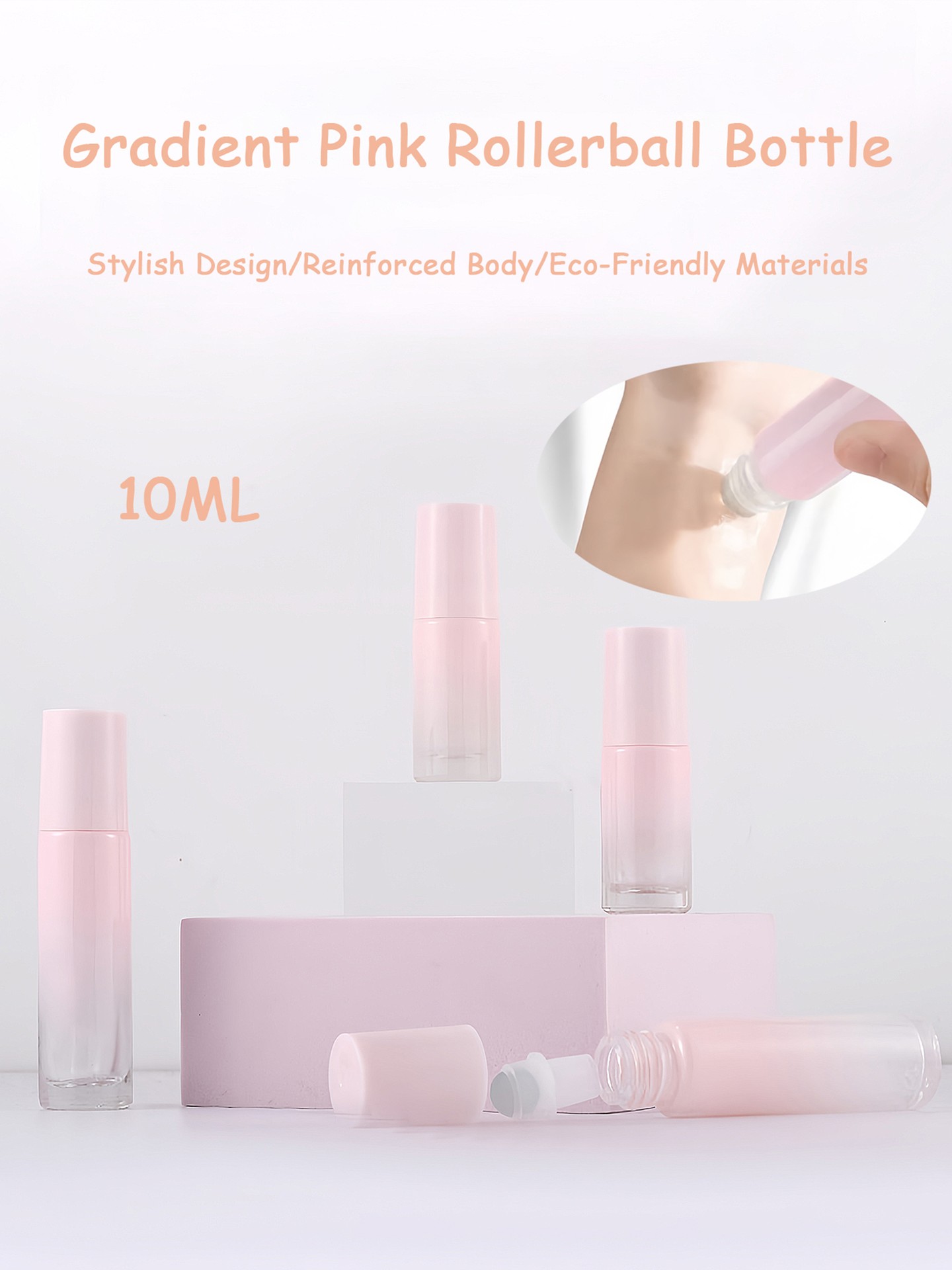Gradient Pink Rollerball Cosmetic Bottle