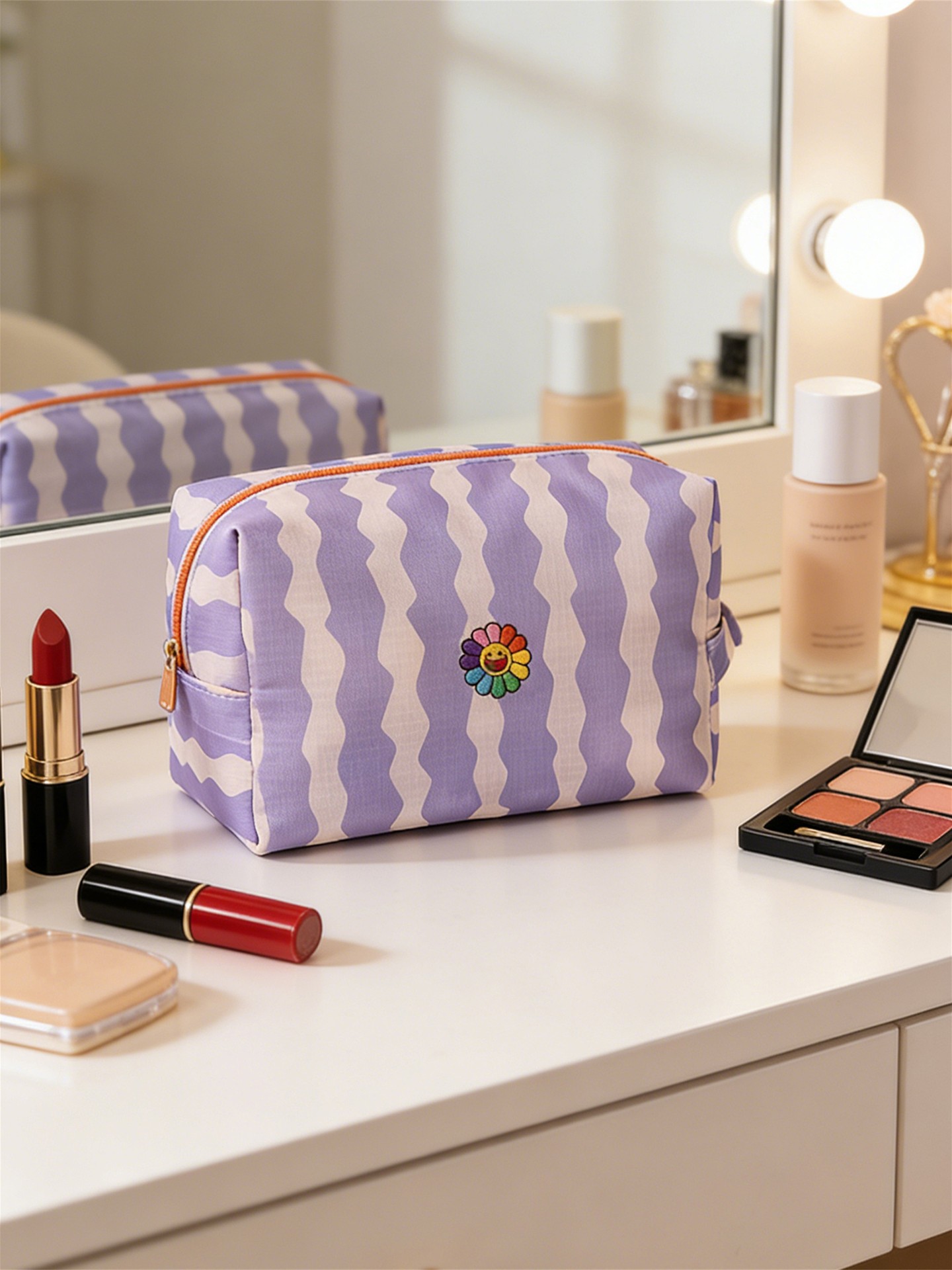 Embroidery&Color Block Makeup Bag