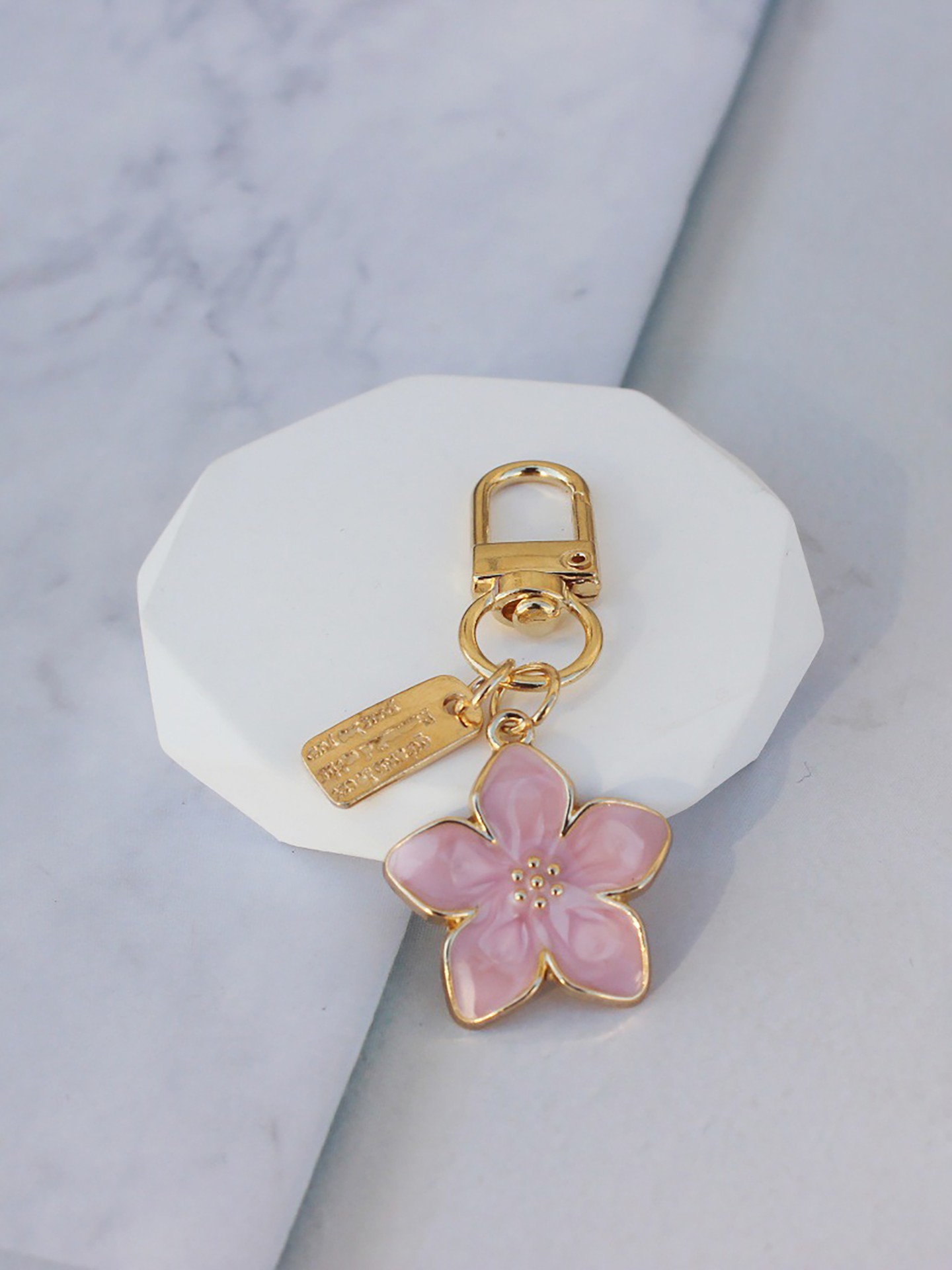 Pink Floral Enamel Bag Charm