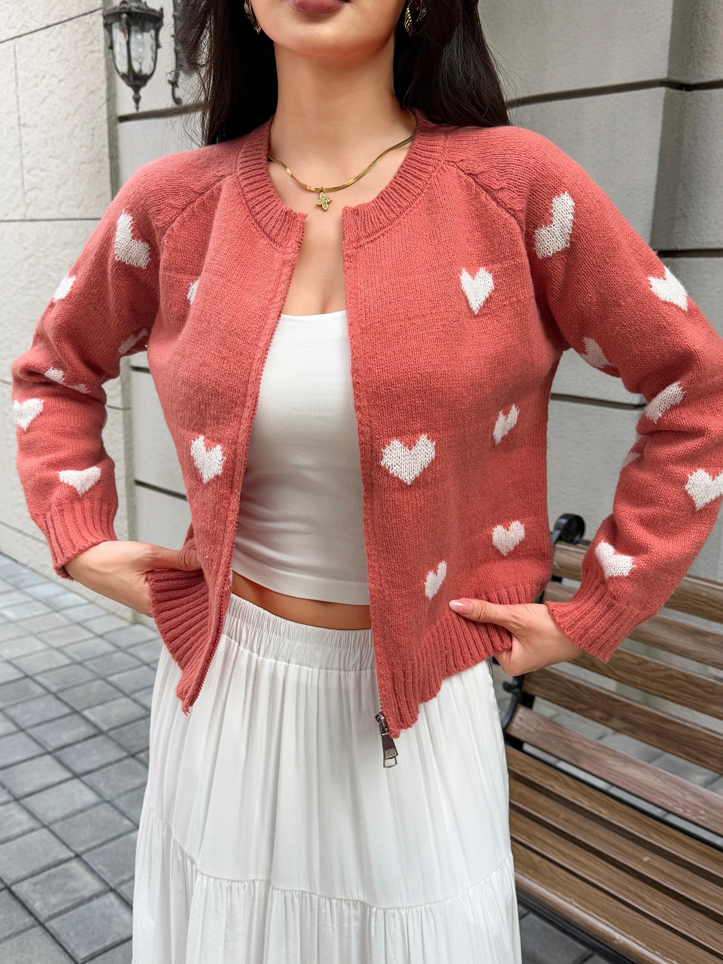 Decorative Zipper Head Knit Cardigan
