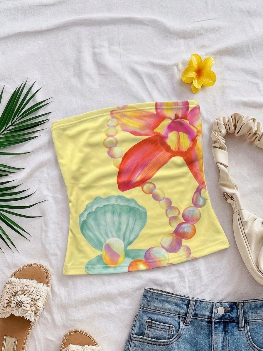 Coastal Muse Seashell Print Tube Top