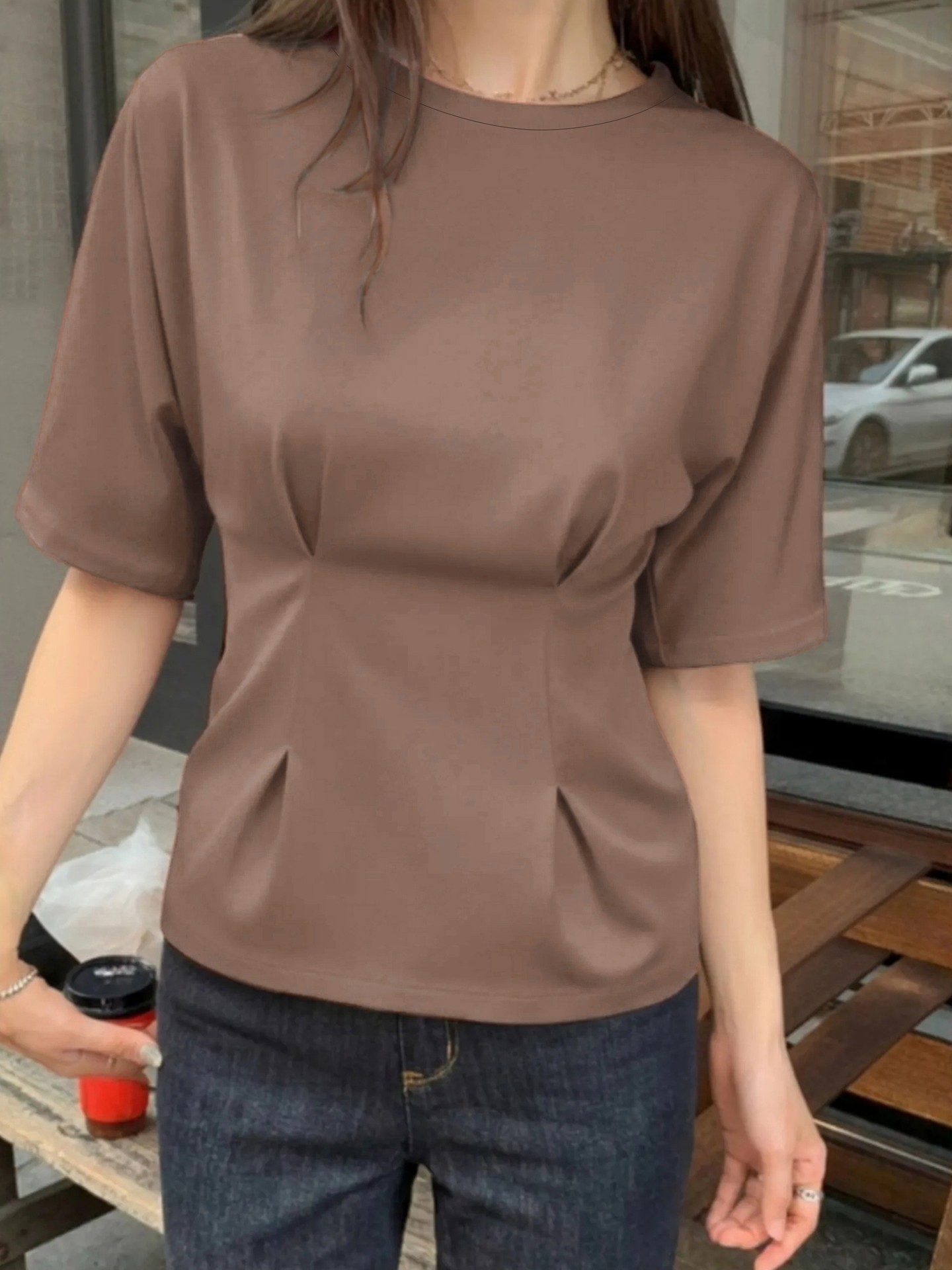 Solid Color Waist T-Shirt