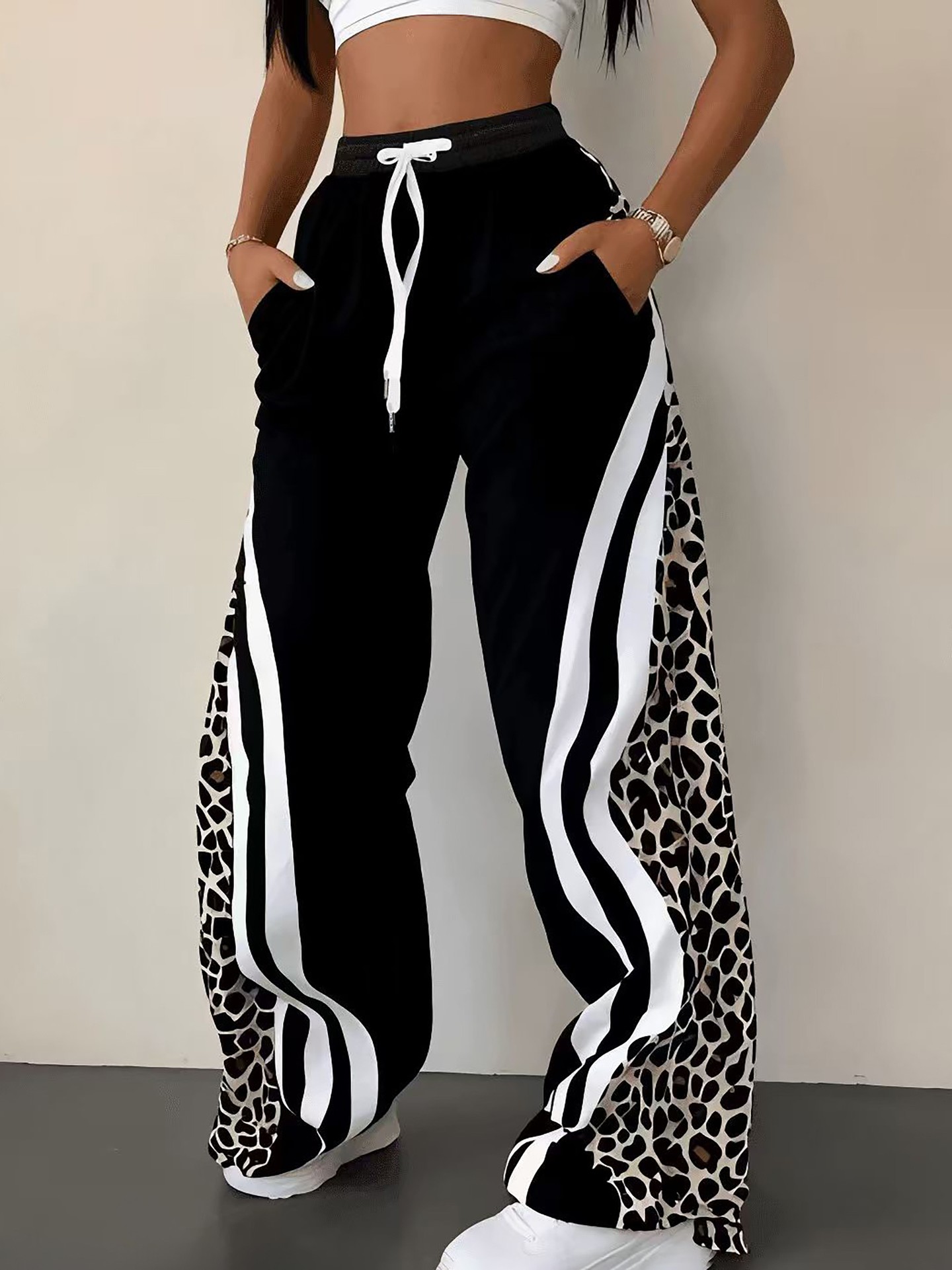 [Slightly Stretchable] High Waist Drawstring Straight Leg Pants