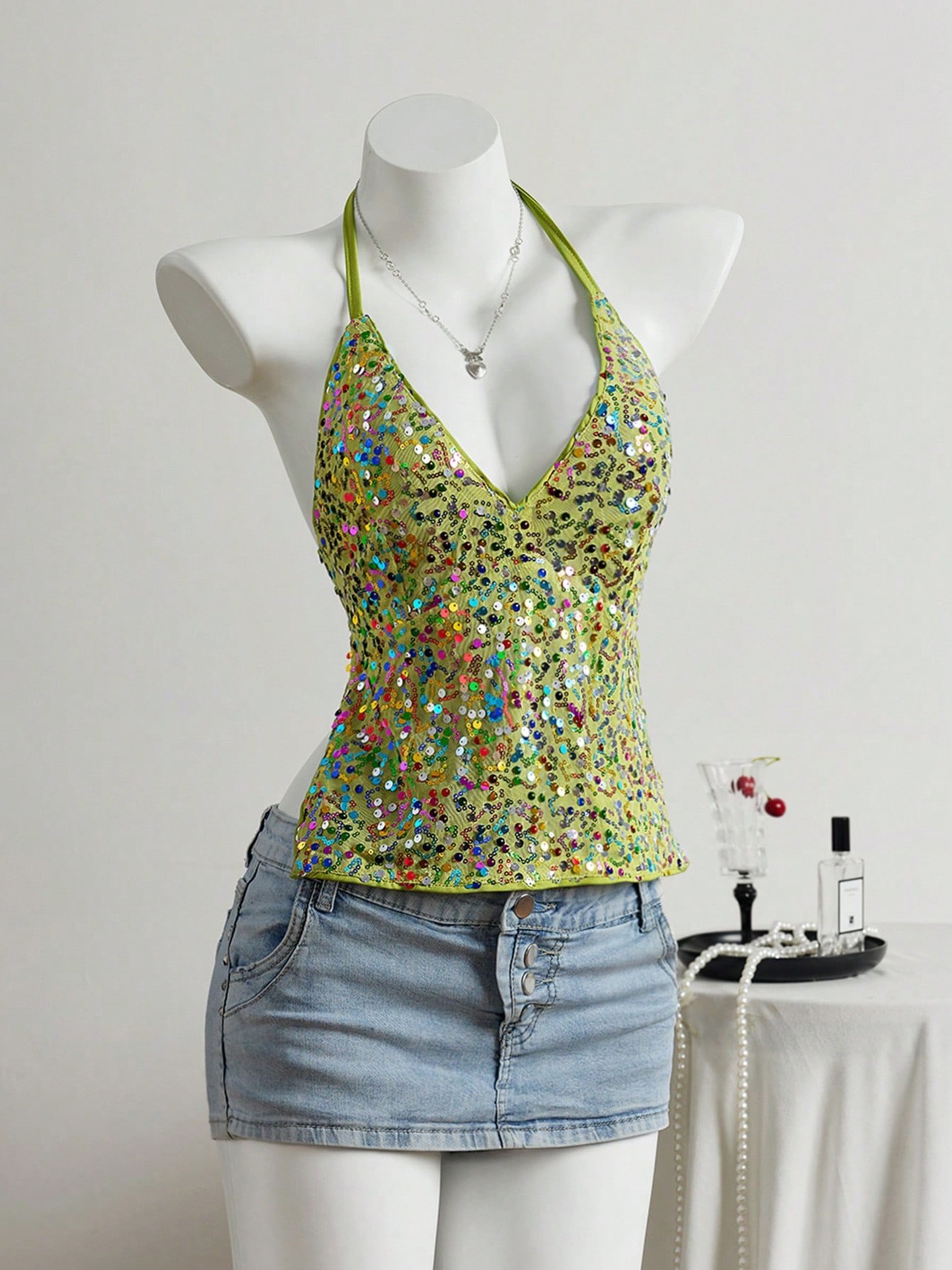 Sequinned Halter Top