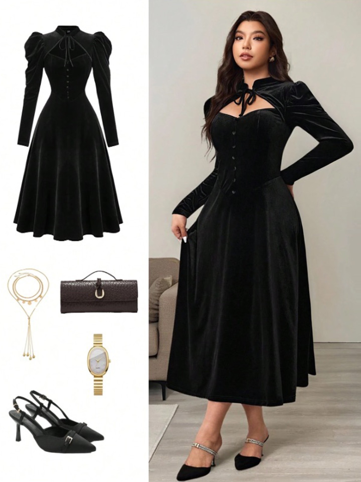 Sweetheart Neckline Button Down Dress