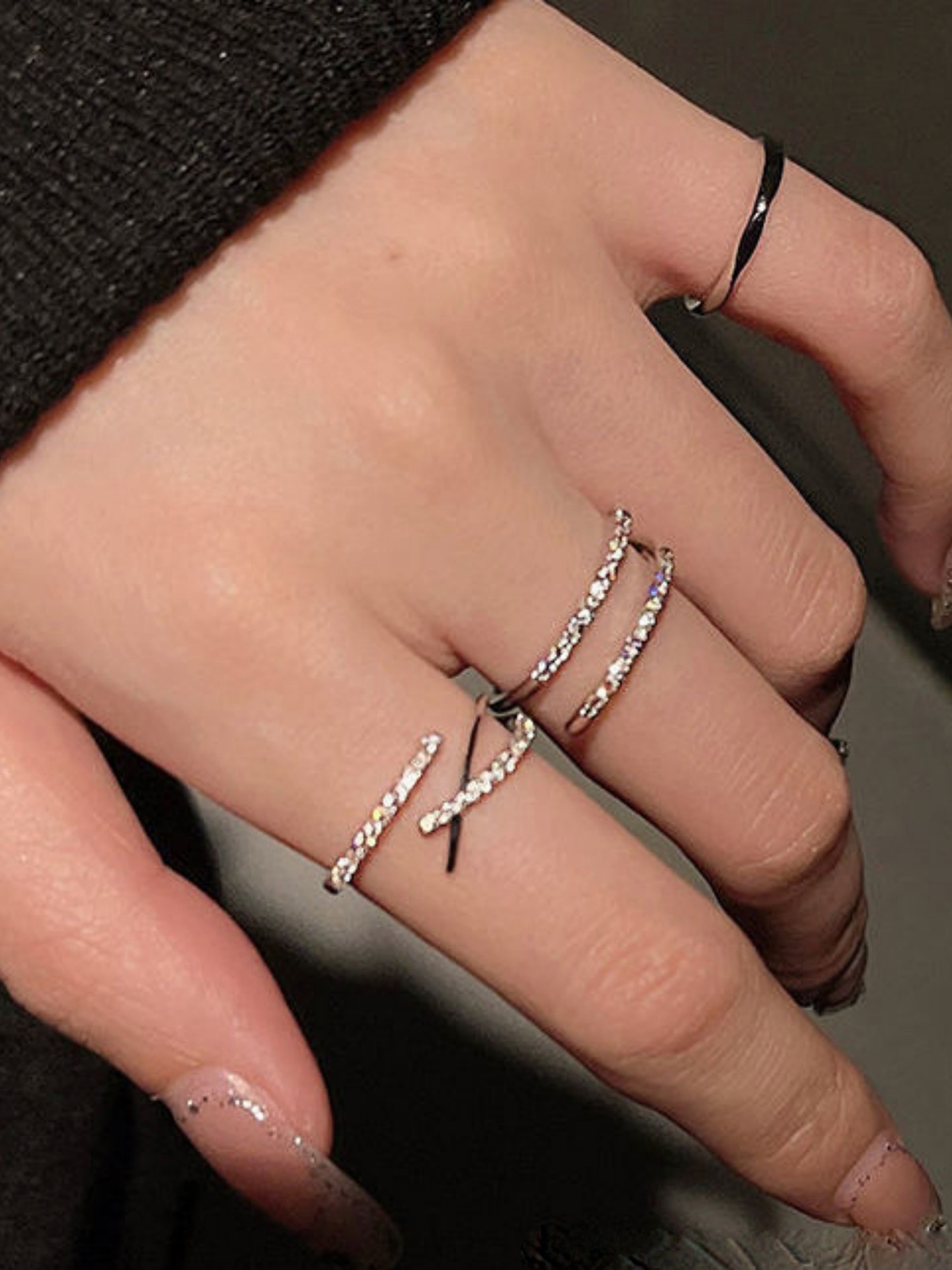 3pcs Rhinestone Ring Set