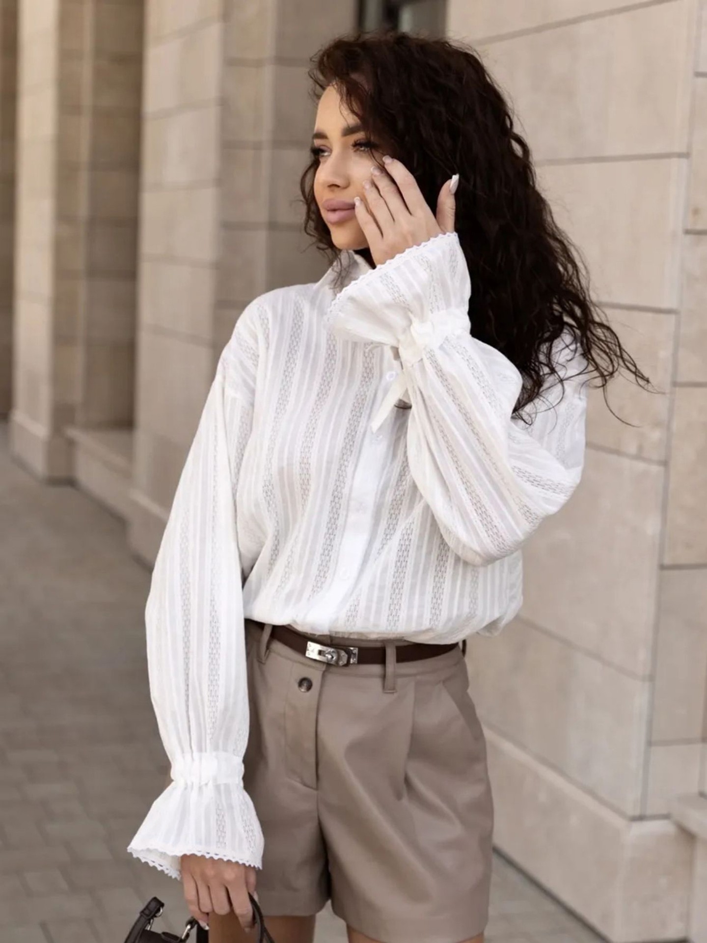 Elegant Ruffle Cuff Textured Shirt