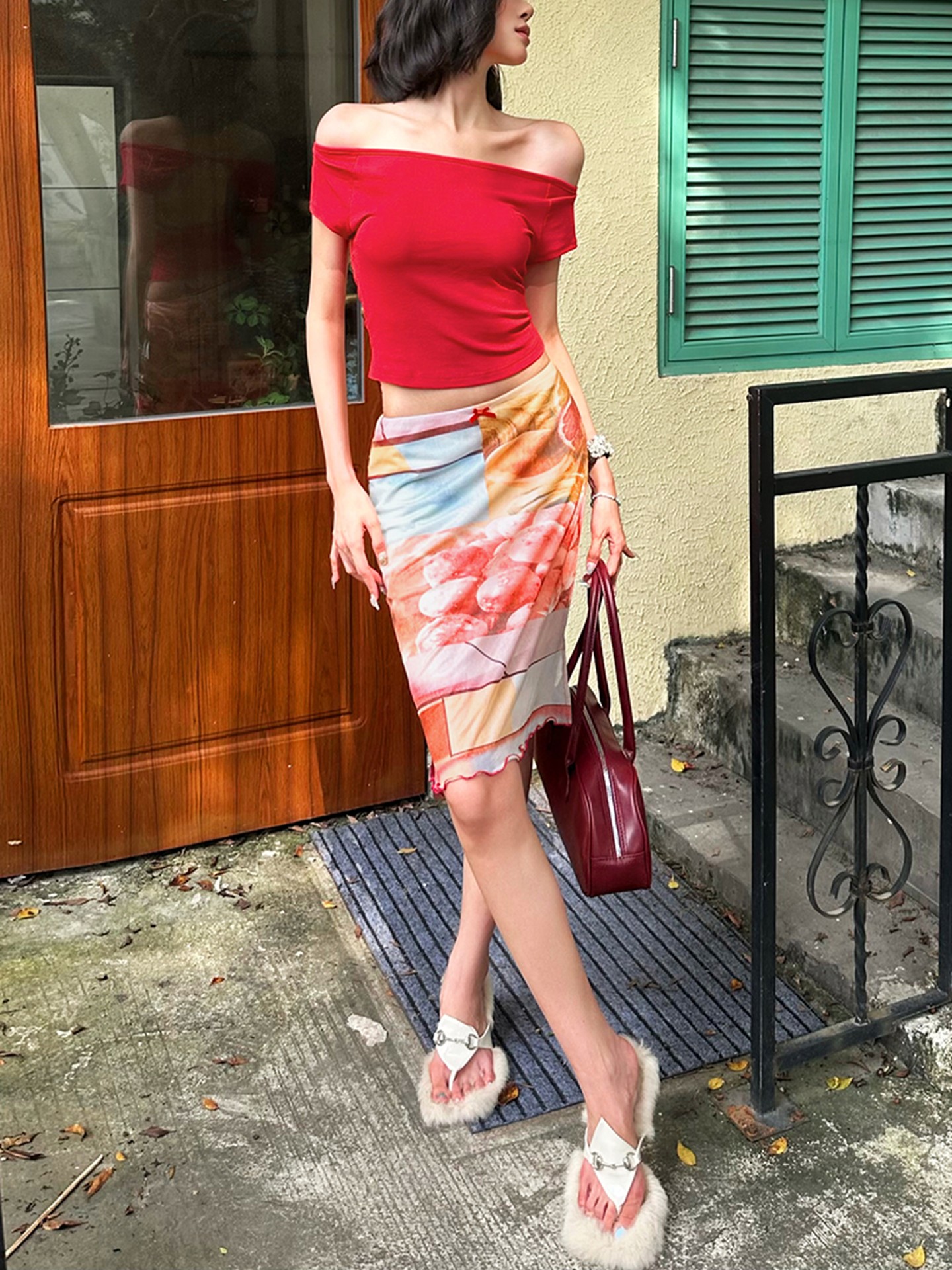 Fruit Print Mesh Skirt