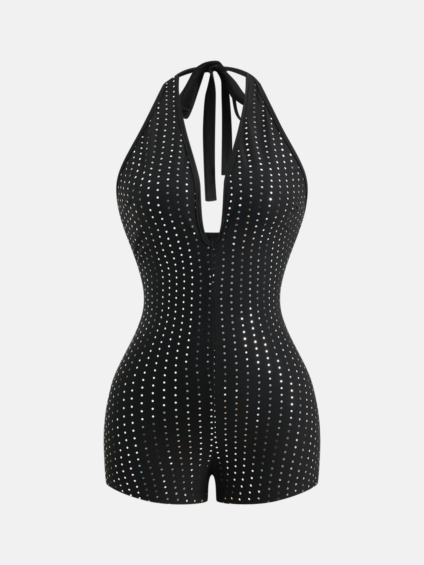 Dancefloor Rhinestone Deep V-Neck Short Jumpsuit