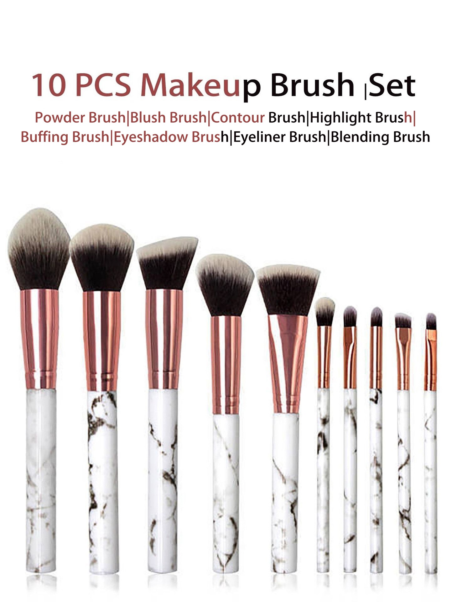 10pcs Marble Print Makeup Brush Set