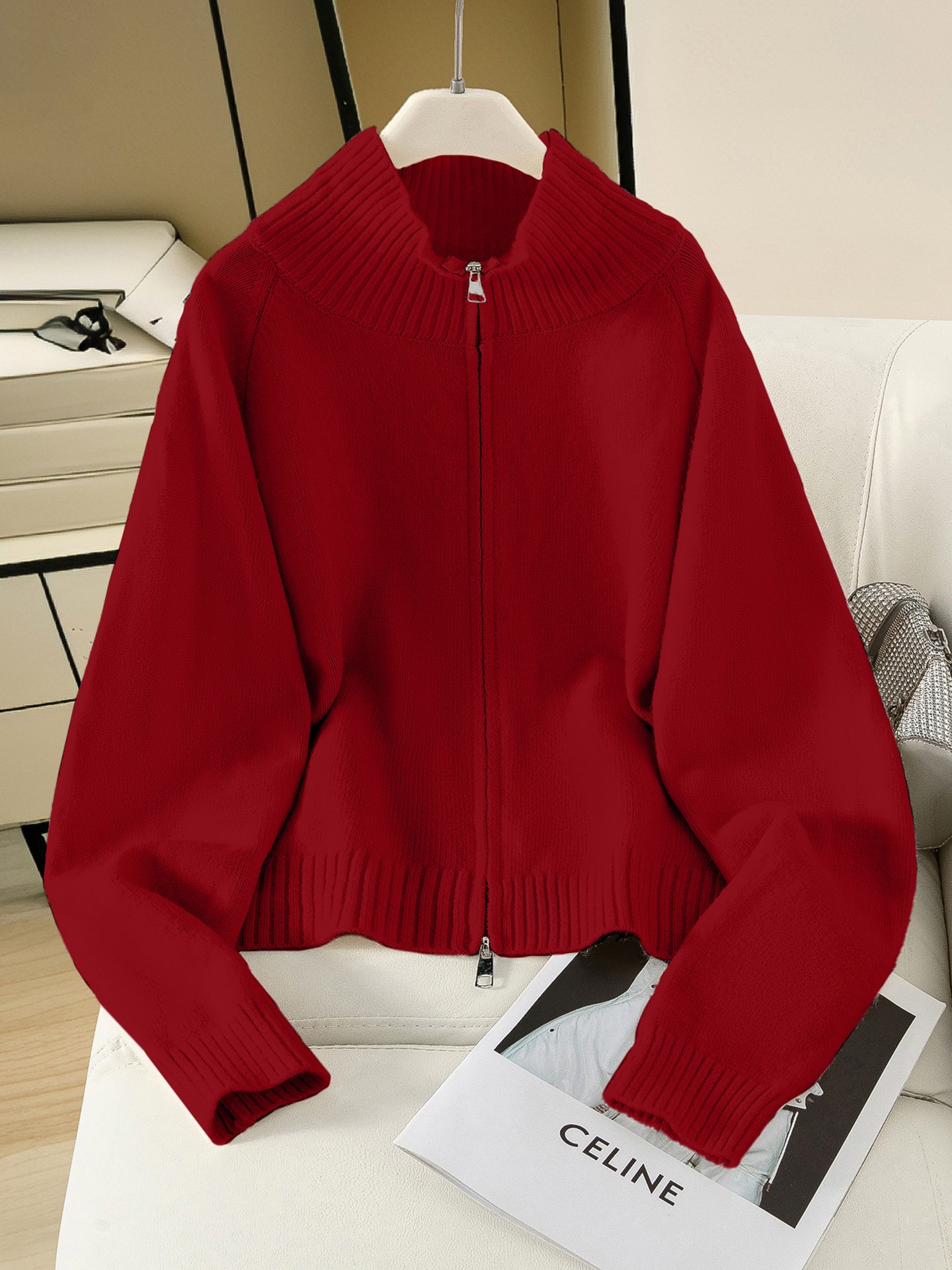 Decorative Zipper Knit Cardigan