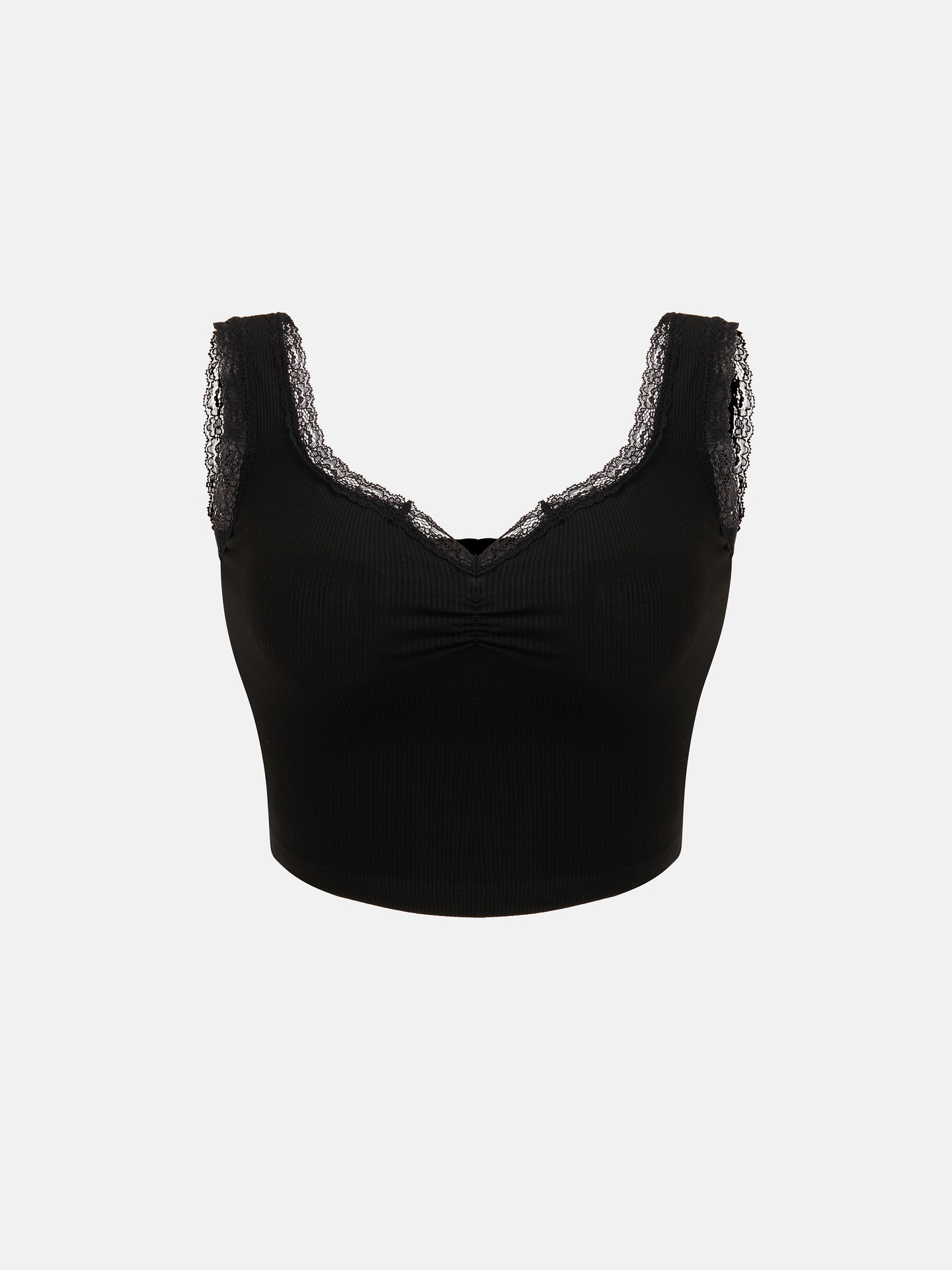 Cropped Tank Top With Lace Trim