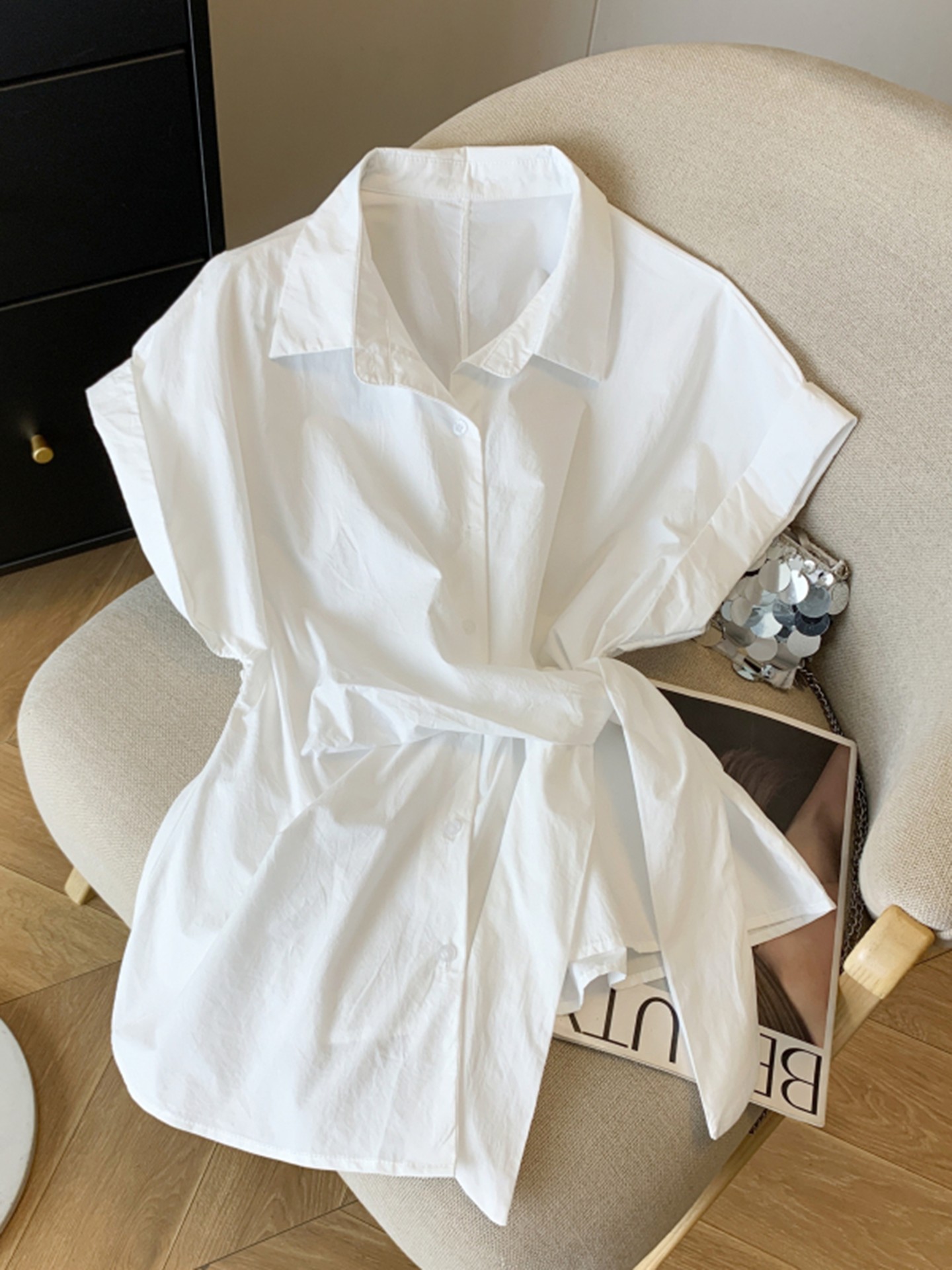 Minimalist Cap Sleeve Tie Up blouse
