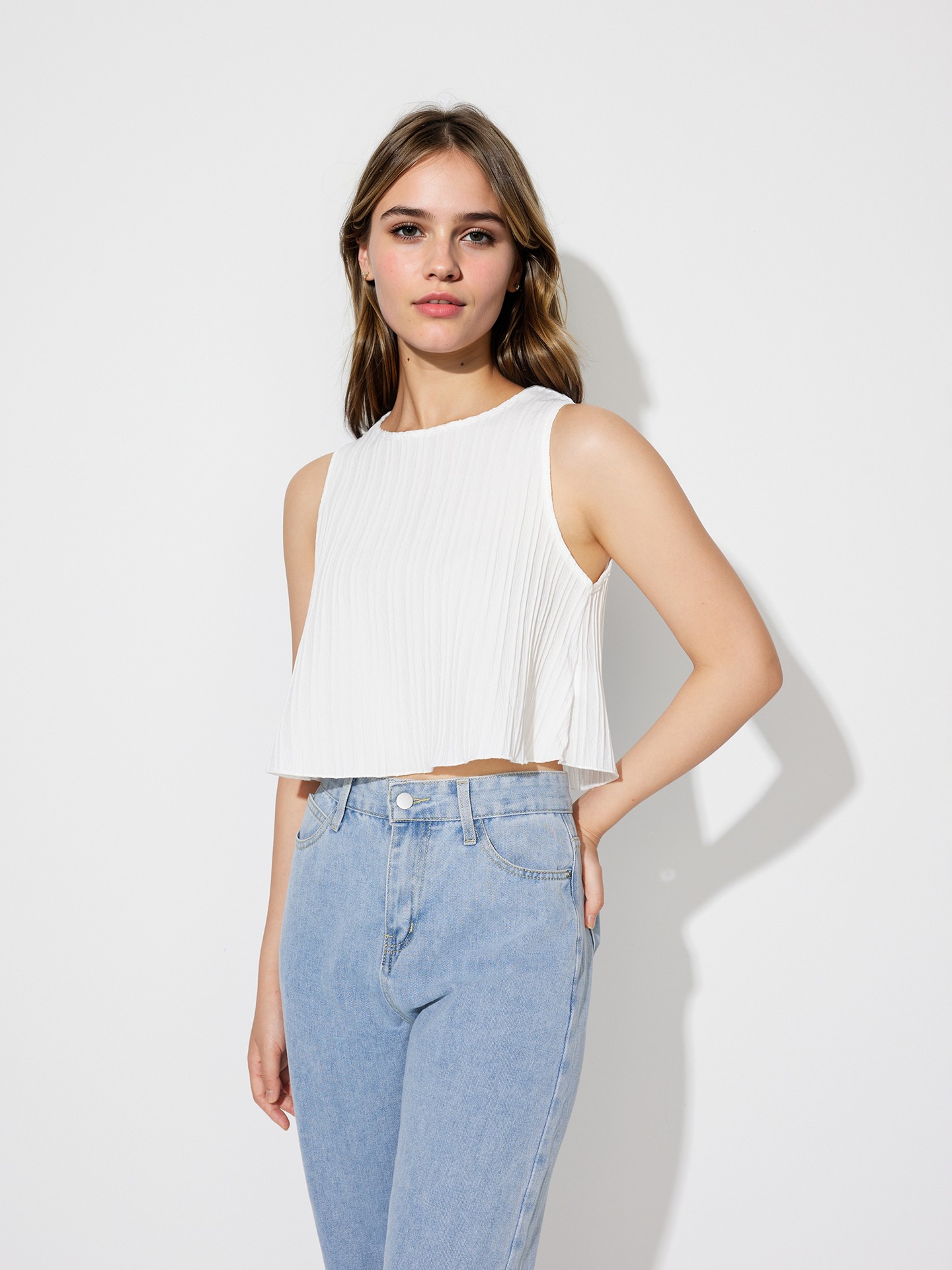 Weekend Pleated Crop Tank Top