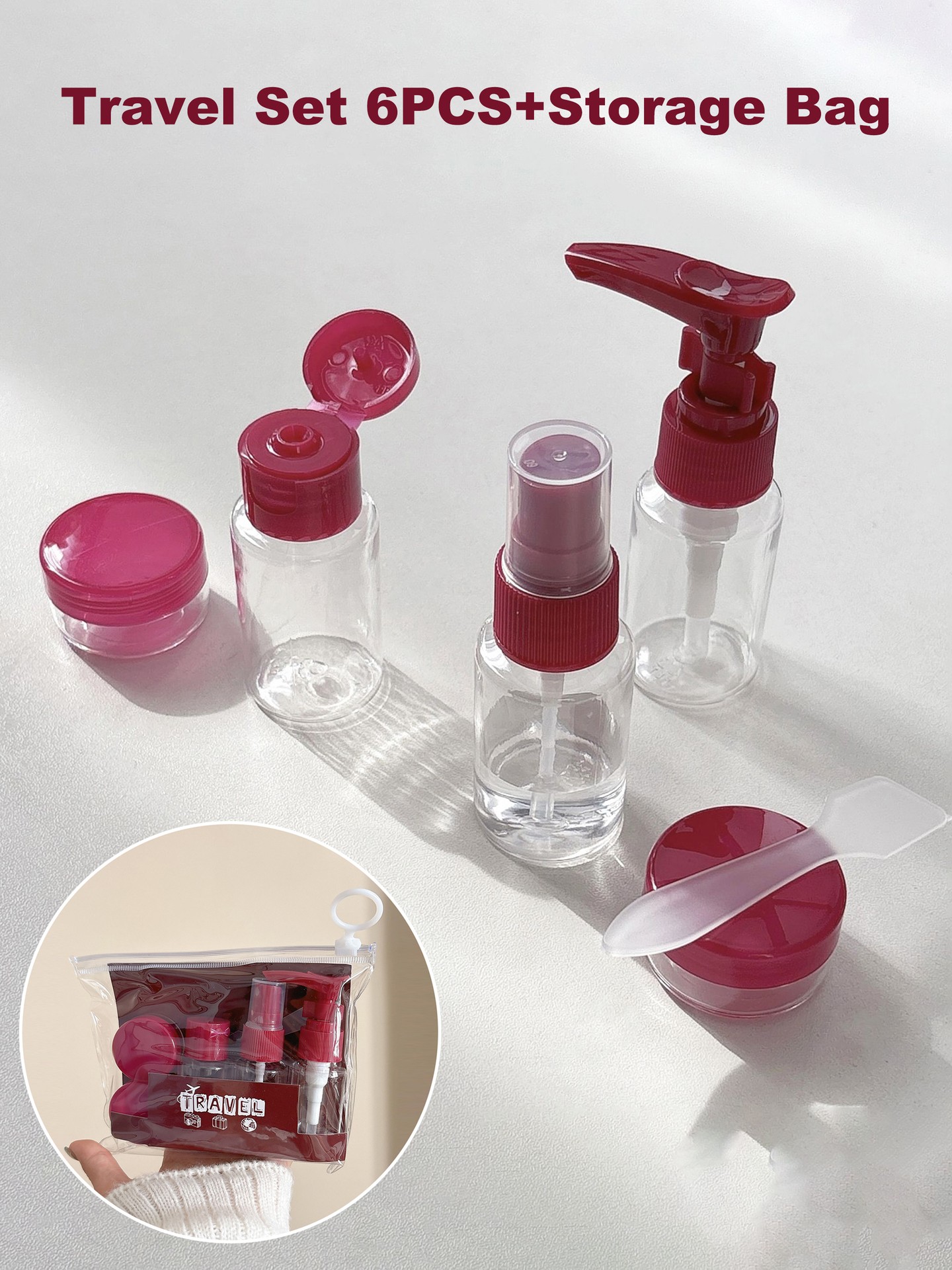 6pcs+1Bag Color Block Cosmetic Bottle