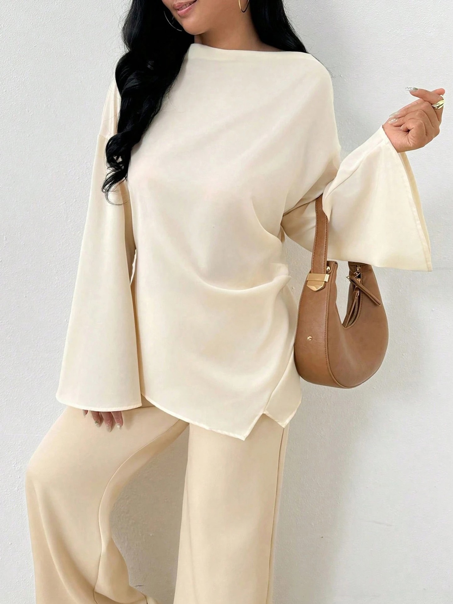 Casual Bell Sleeve Asymmetric Hip Length top