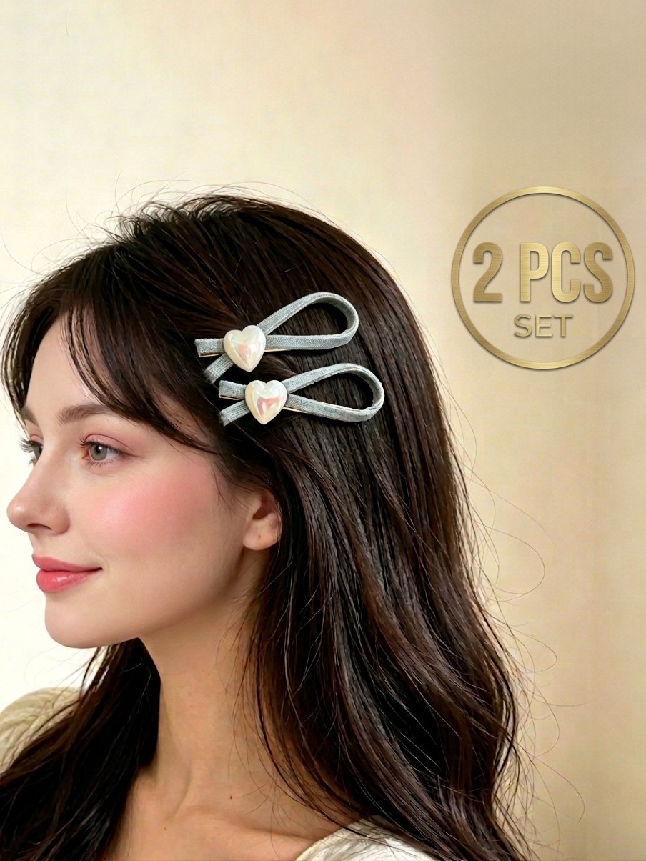 2Pcs Heart Denim Hair Clip