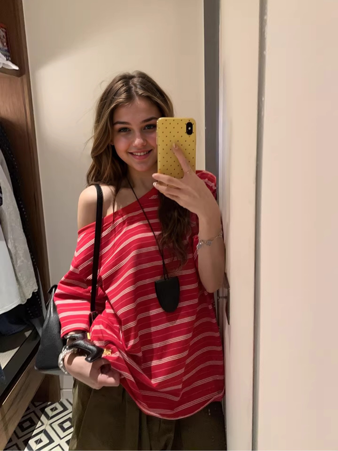 Striped Off Shoulder Loose Fit T-Shirt