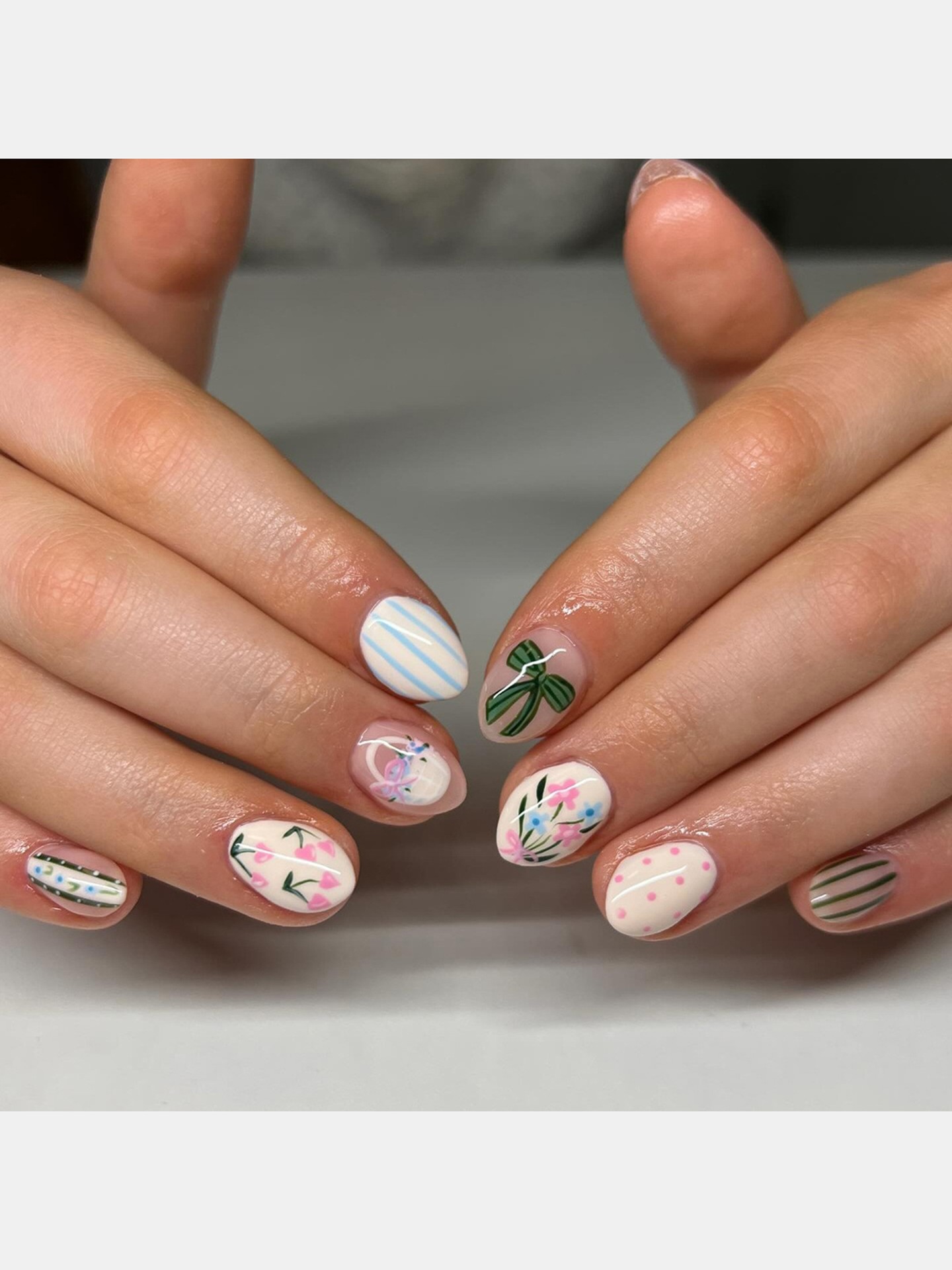 French Floral Press On Nails