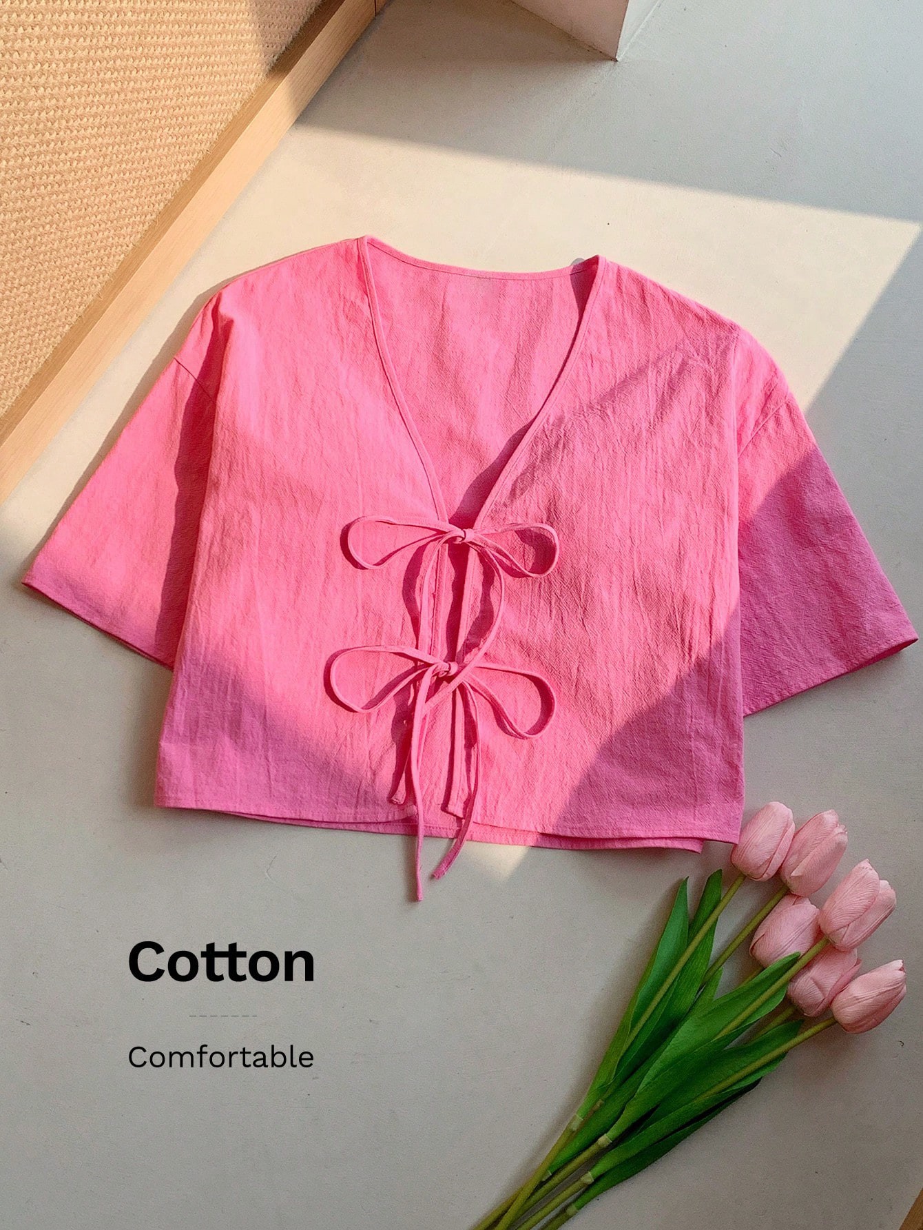 Sweet Cardigen Straight Sleeve Tie Up top