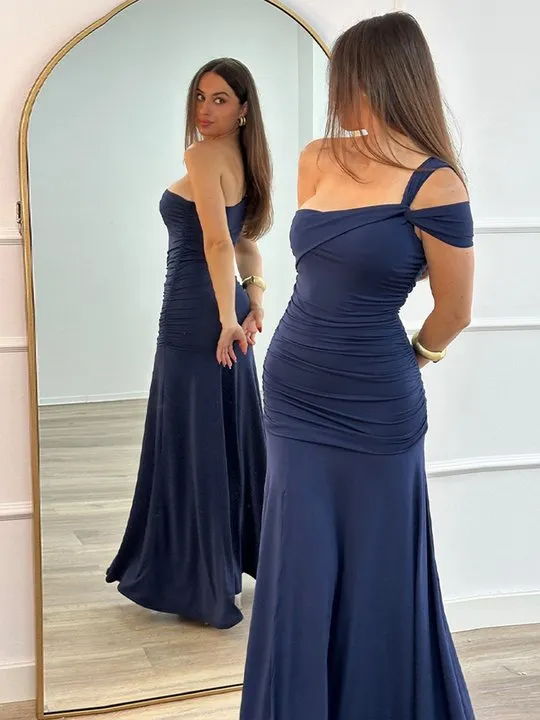 black and white wedding guest dress Wholesale Pricing Short Sleeves Asymmetrical Polka Dot Sheath Maxi Dresses airy flutter sleeves look-chelsea Vintage Dresses | Pre-Loved Color:Jet