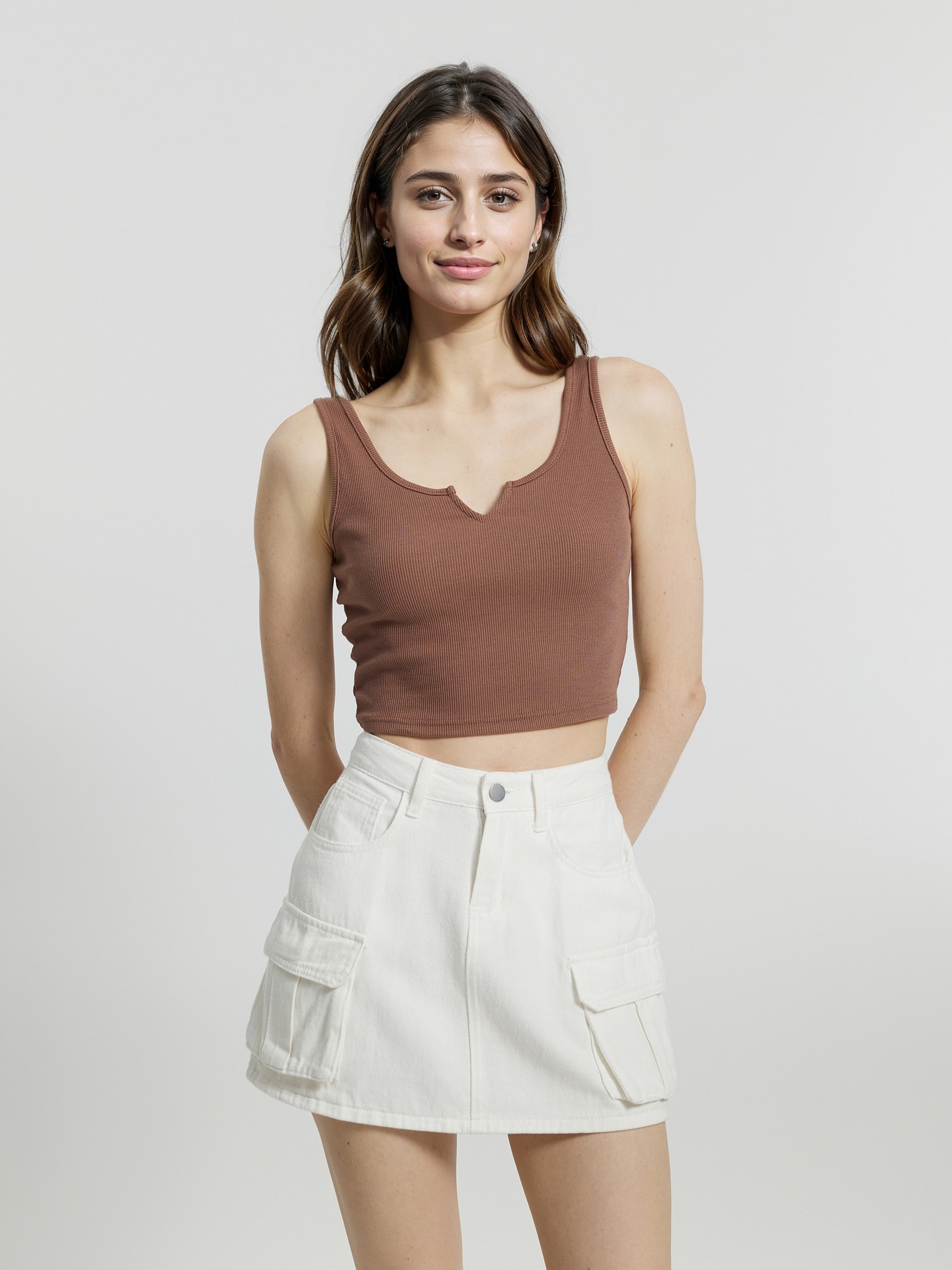 Campus Crush Notch-Neck Rib Crop Tank Top