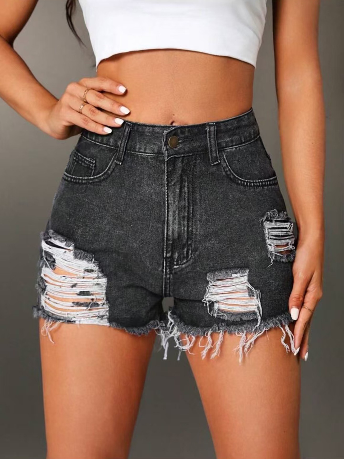 Ripped Denim Wide leg Shorts