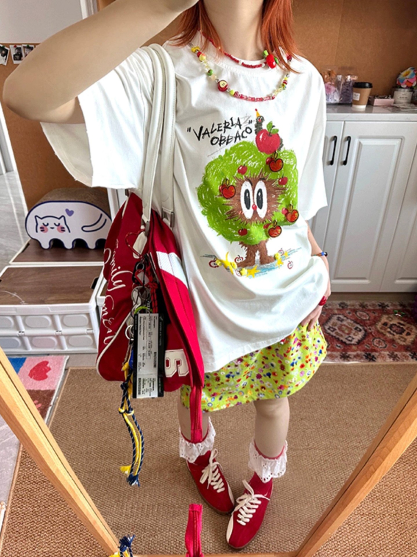 Funny Apple Tree Cartoon Printed T-Shirt