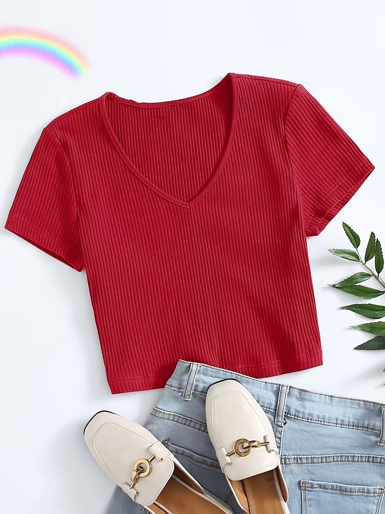 Everyday Rib-Knit V-Neck Crop Top