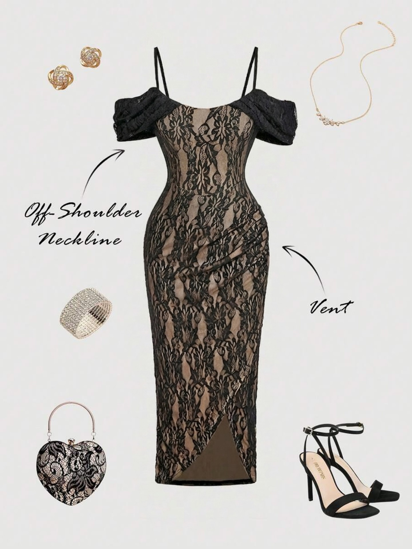 Dancefloor Lace Off-Shoulder Slit Slip Dress
