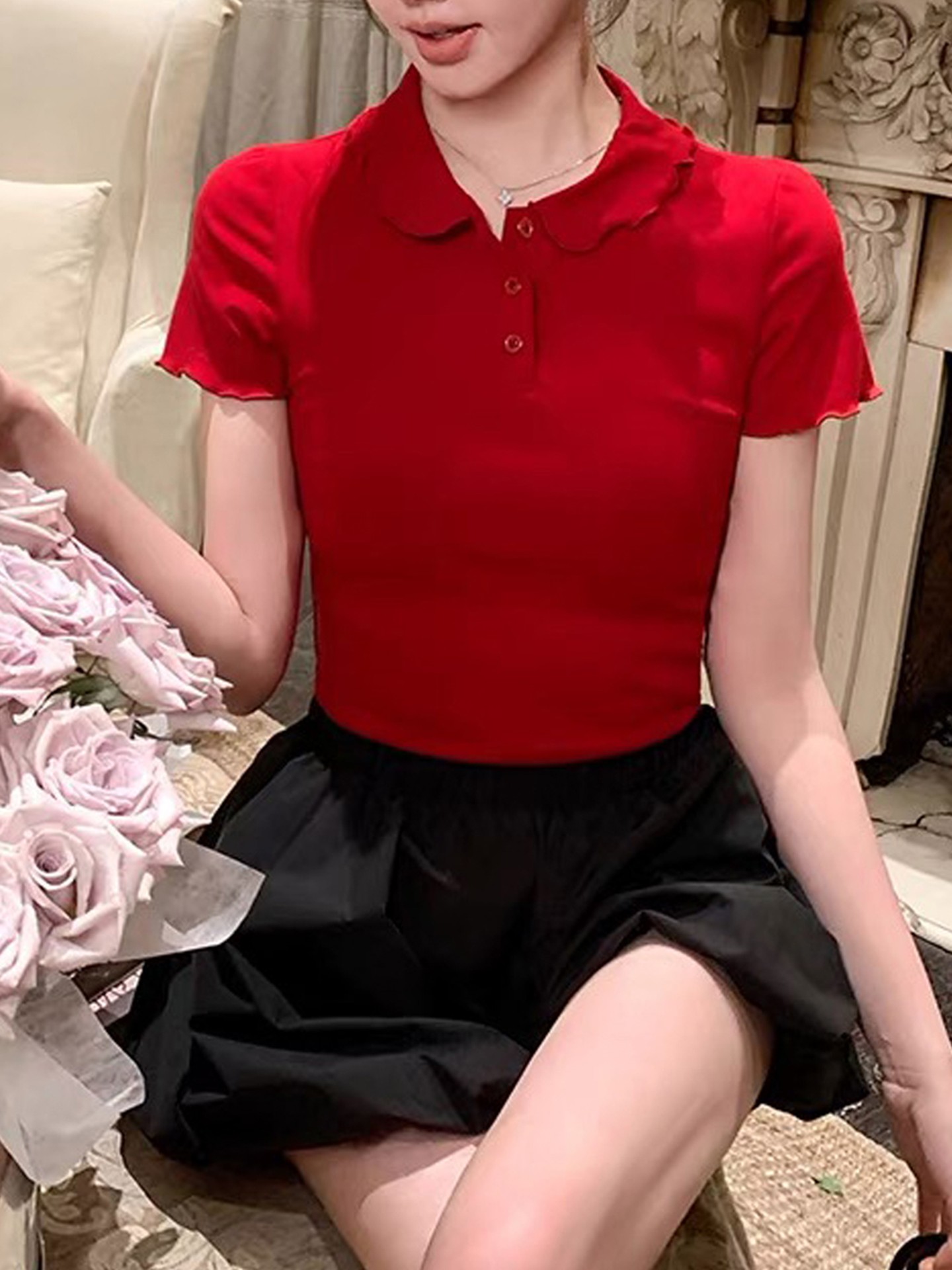 Lettuce- Edge Half Placket T-Shirt