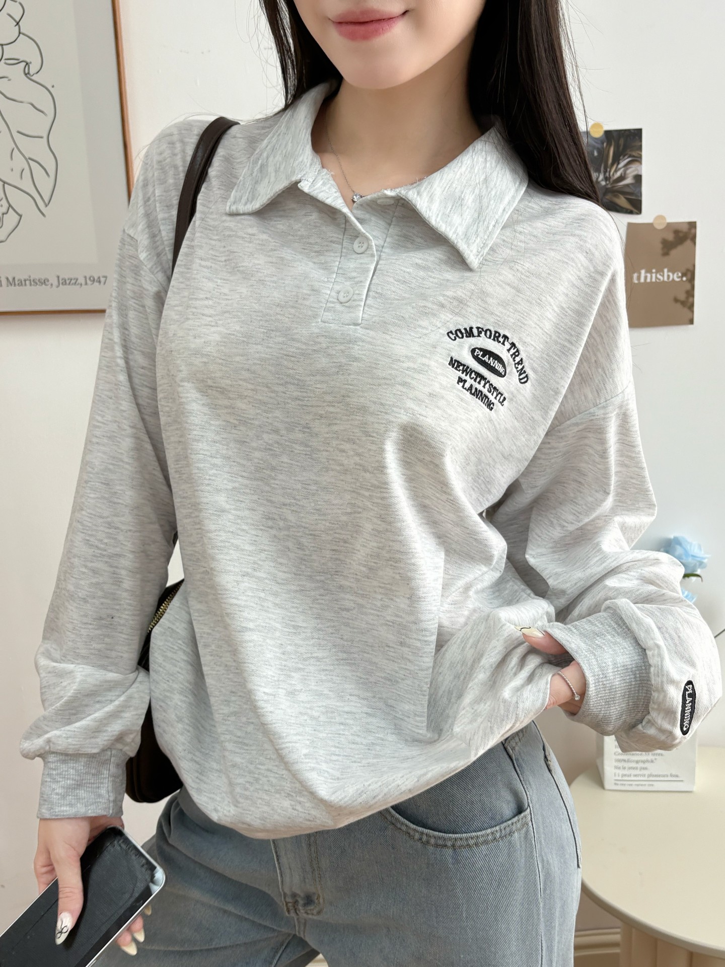 College Style Polo Sweatshirt