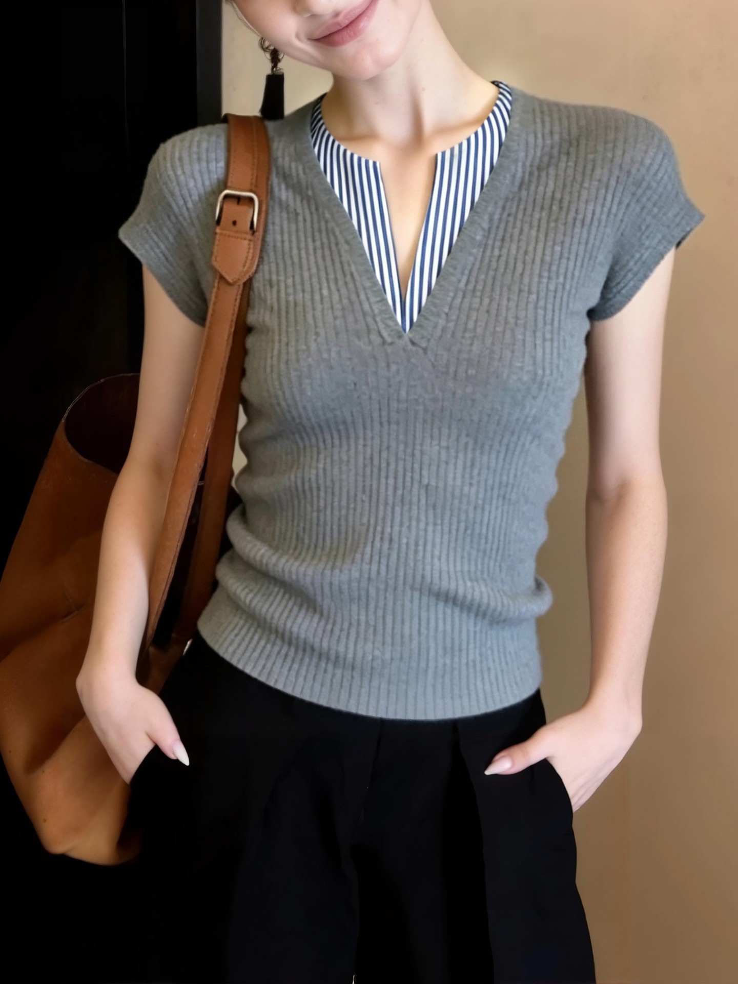 Fake 2 PCS Knit Pullover