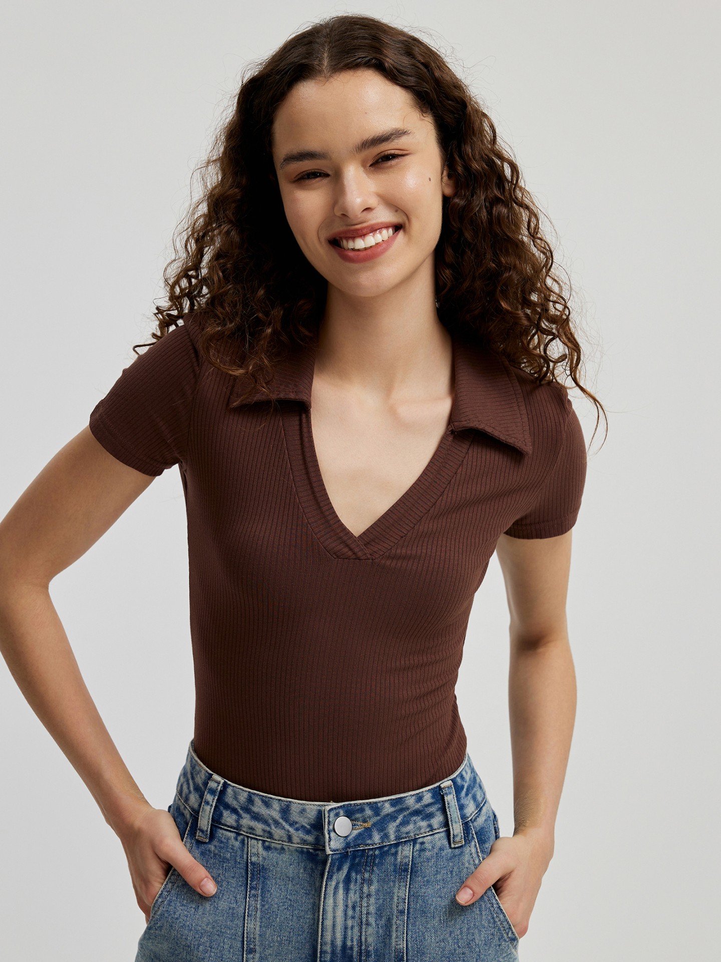 Ribbed Polo Bodysuit