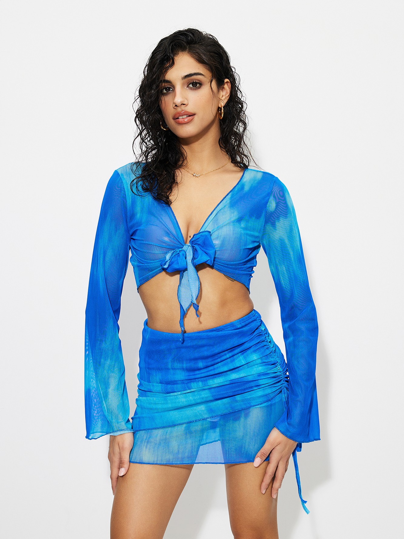 After-Hours Tie-Front Mesh Mini Skirt Co-ord Set