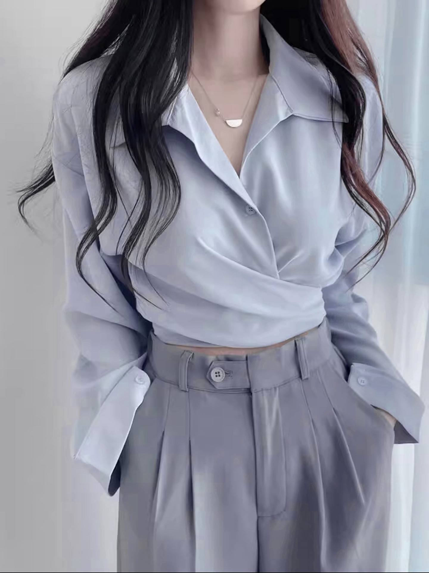 Korean Shirt Sleeve Crossed Straight blouse