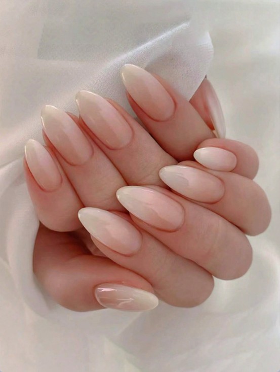 Nude Long Almond Shape Press On Nails