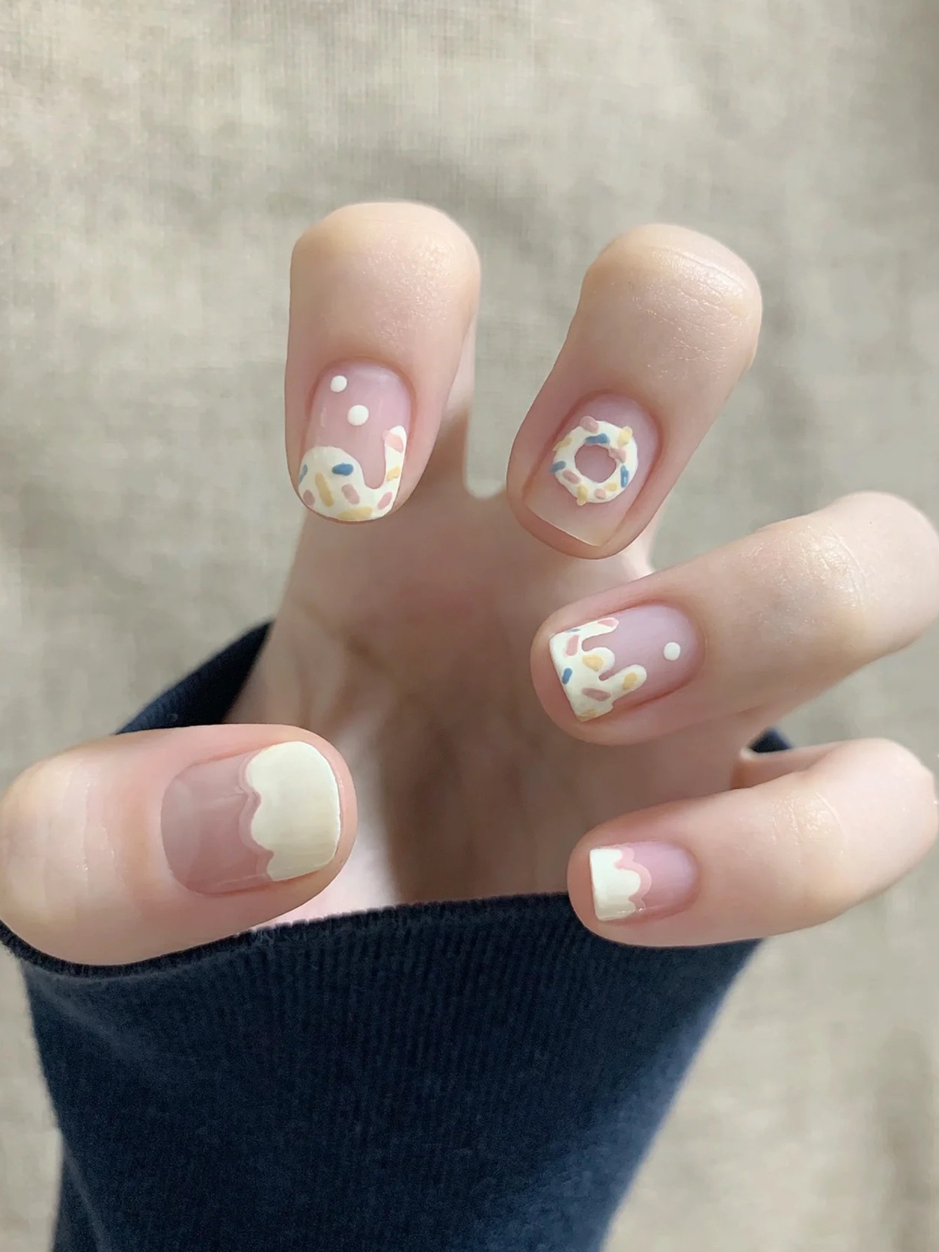 Donuts Pattern Short Square Press On Nails