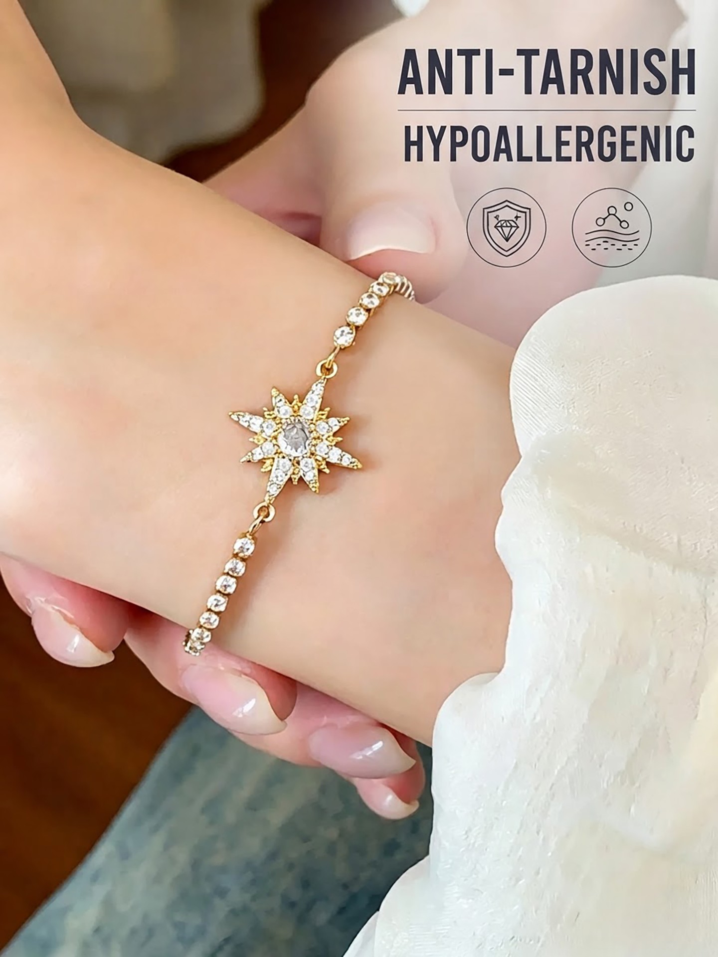 Hypoallergenic and Anti-Tarnish Rhinestone Fashion Bracelet