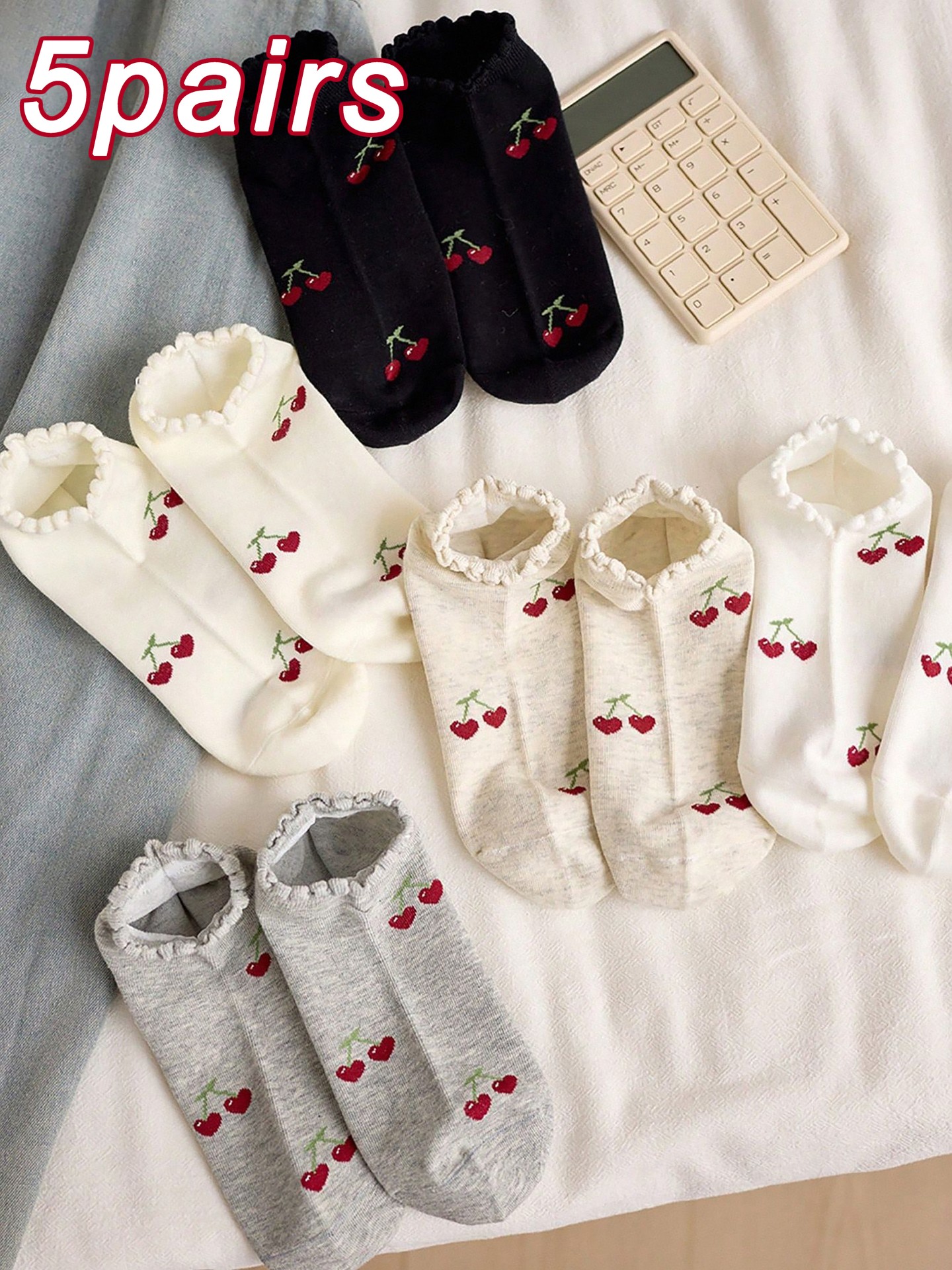 5Pairs Of Cherry Pattern Ankle Socks