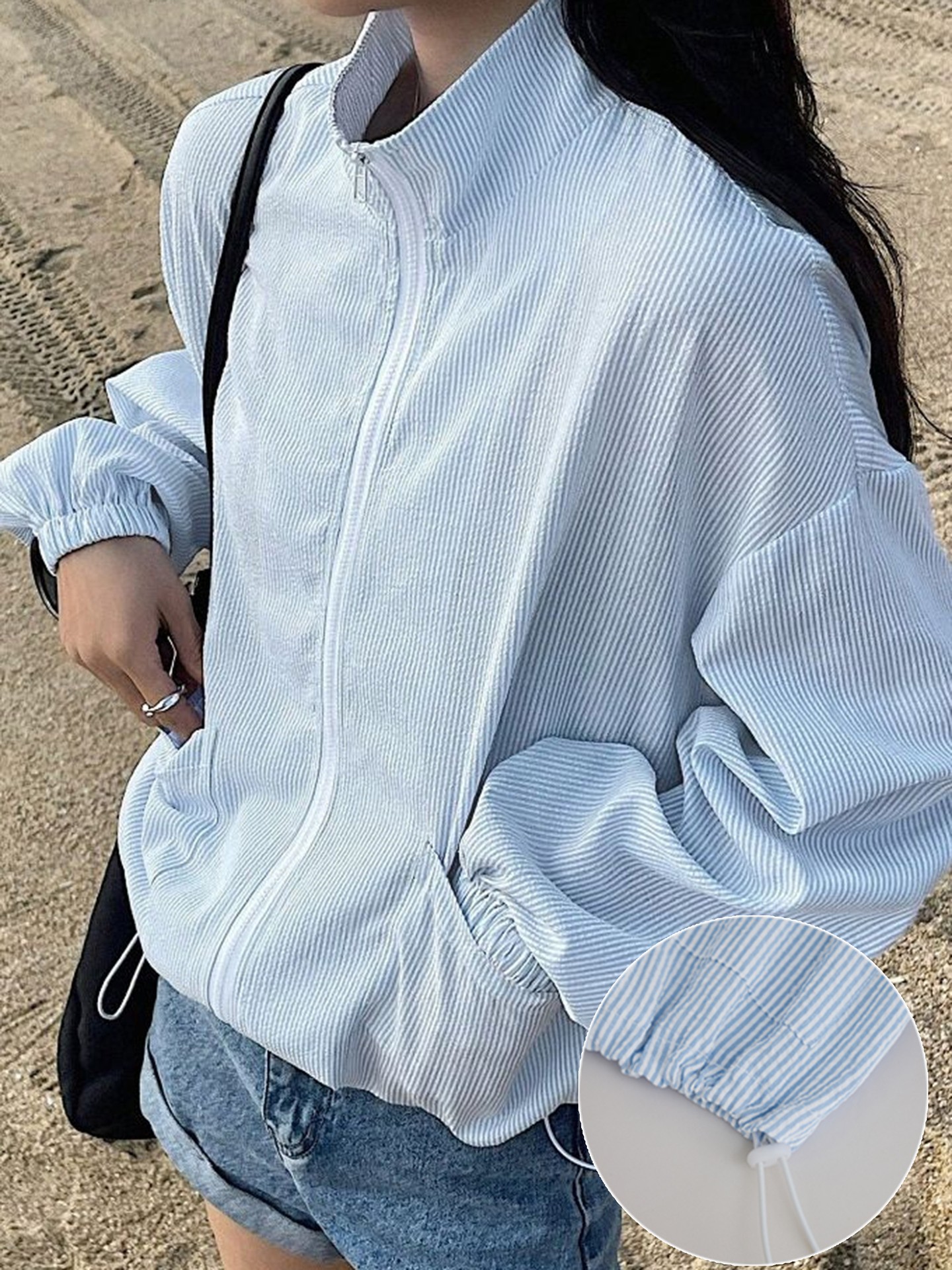 <FALL WINTER TREND> VERSATILE PINSTRIPE WINDBREAKER JACKET