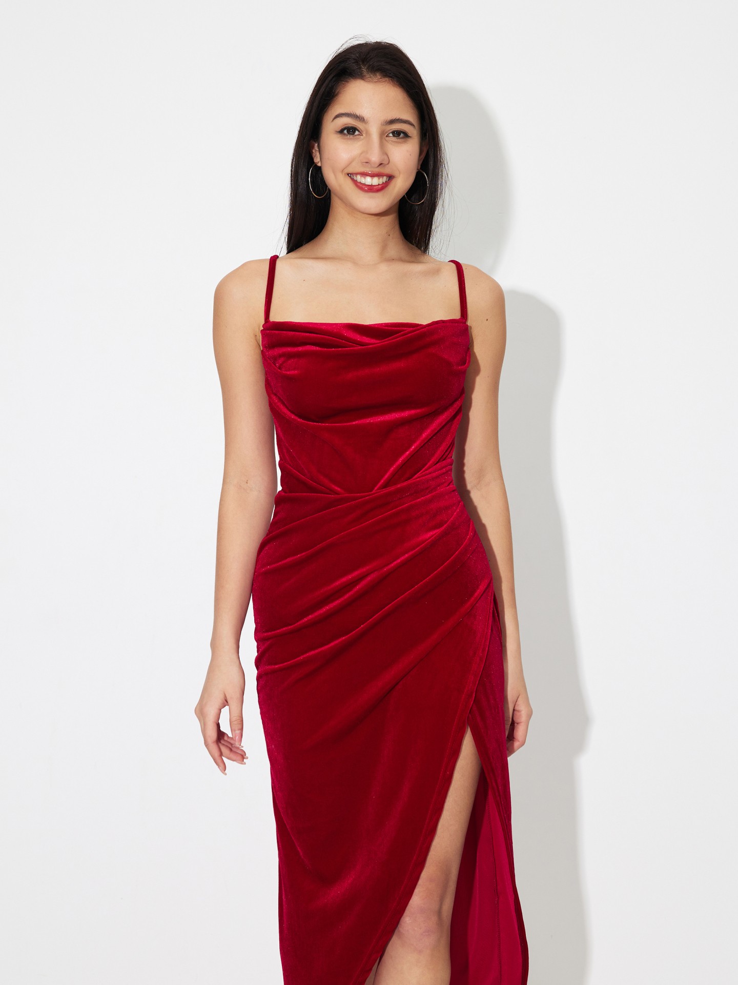 Velvet Gathered Bodycon Dress