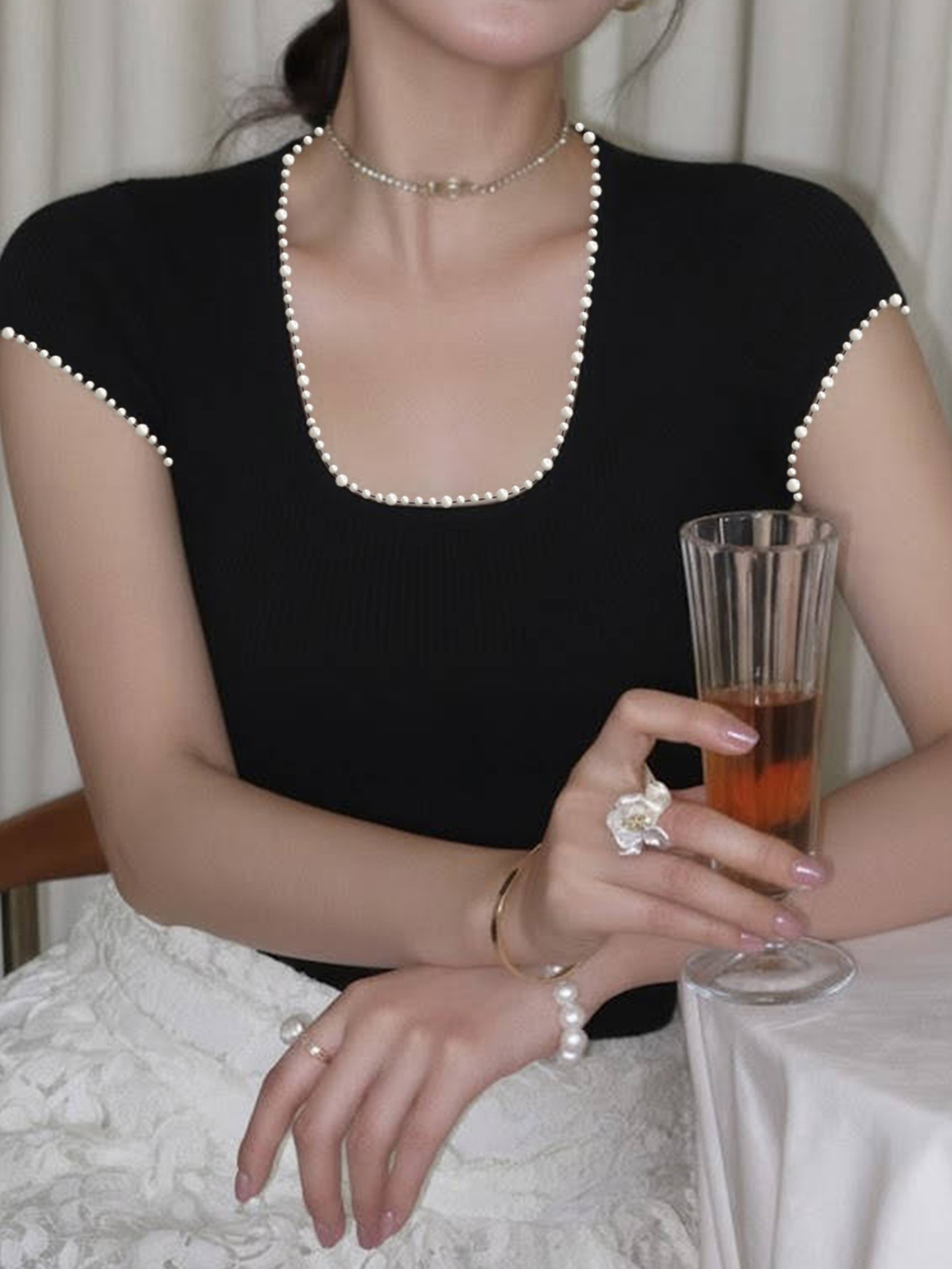 Pearled Scoop Neck Top