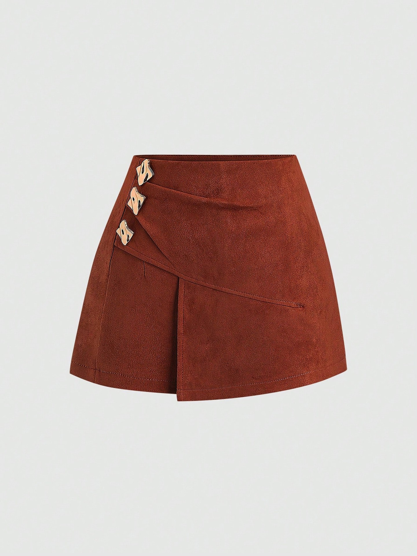 Faux Suede Skort with Decorative Hardware