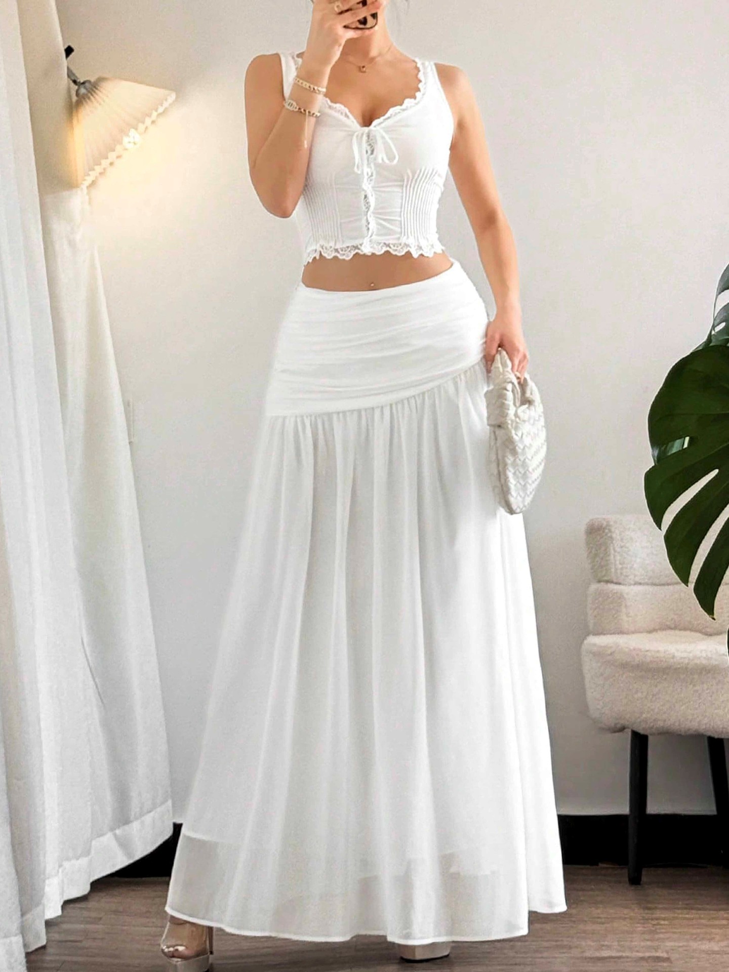 Chiffon Flowy Gathered A-line Skirt